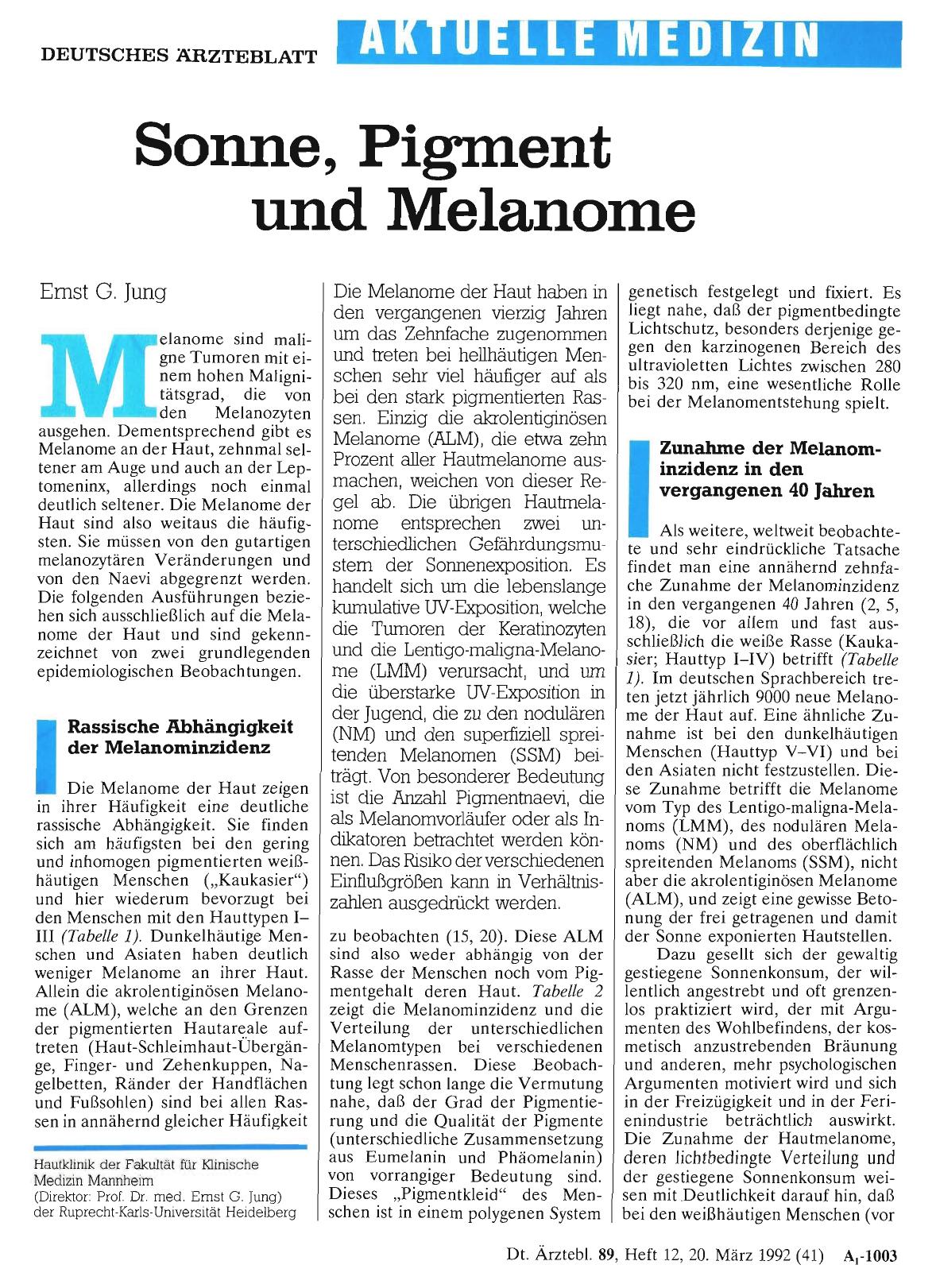 Vorschauseite 1: Sonne, Pigment und Melanome