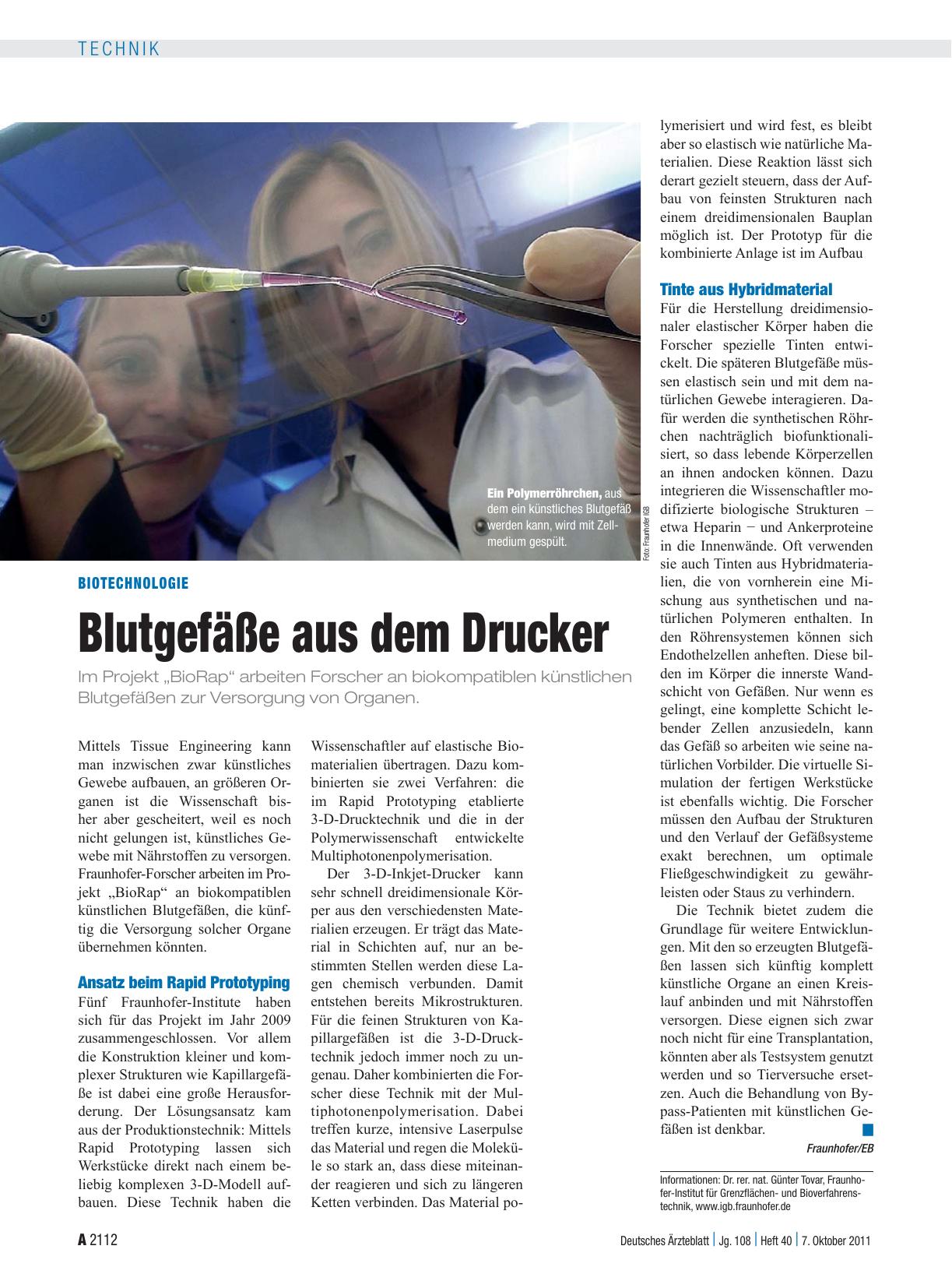 Vorschauseite 1: Biotechnologie: Blutgefäße aus dem Drucker