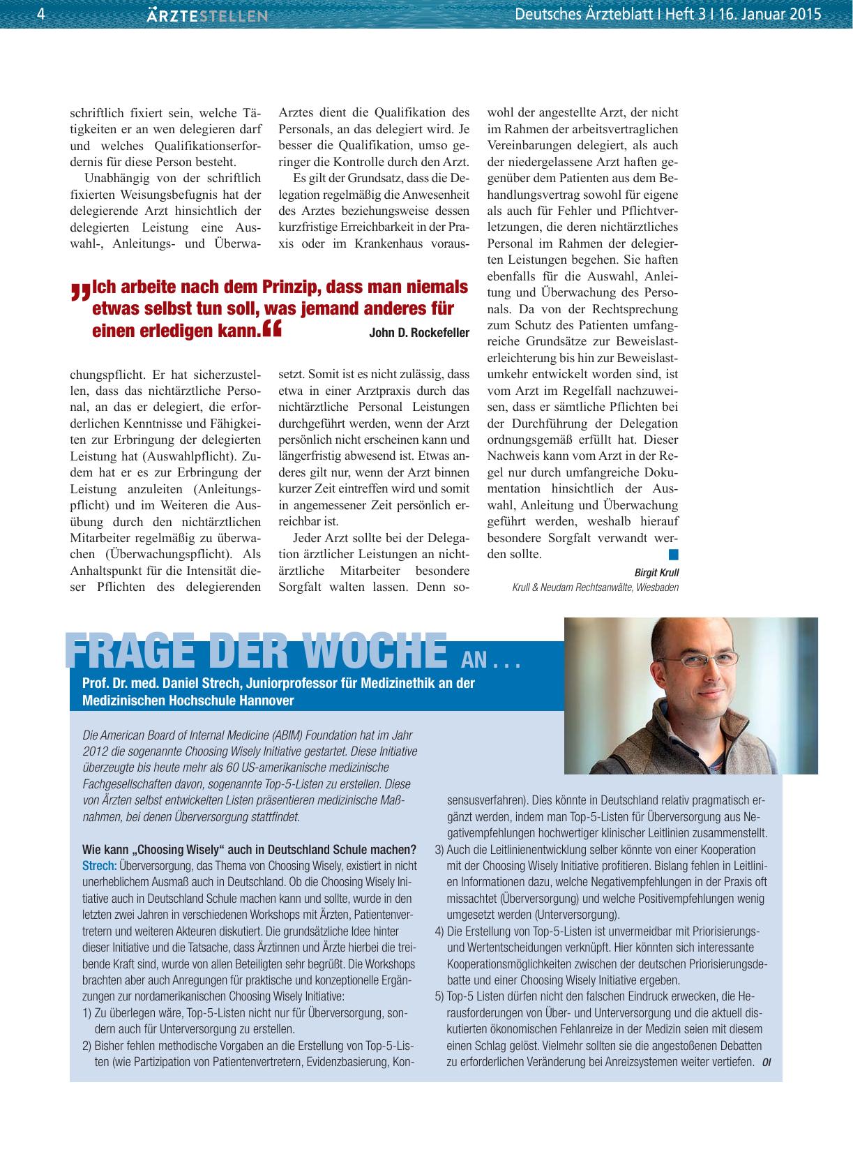 Vorschauseite 1: Frage der Woche an. .. Prof. Dr. med. Daniel Strech, Juniorprofessor für Medizinethik an der