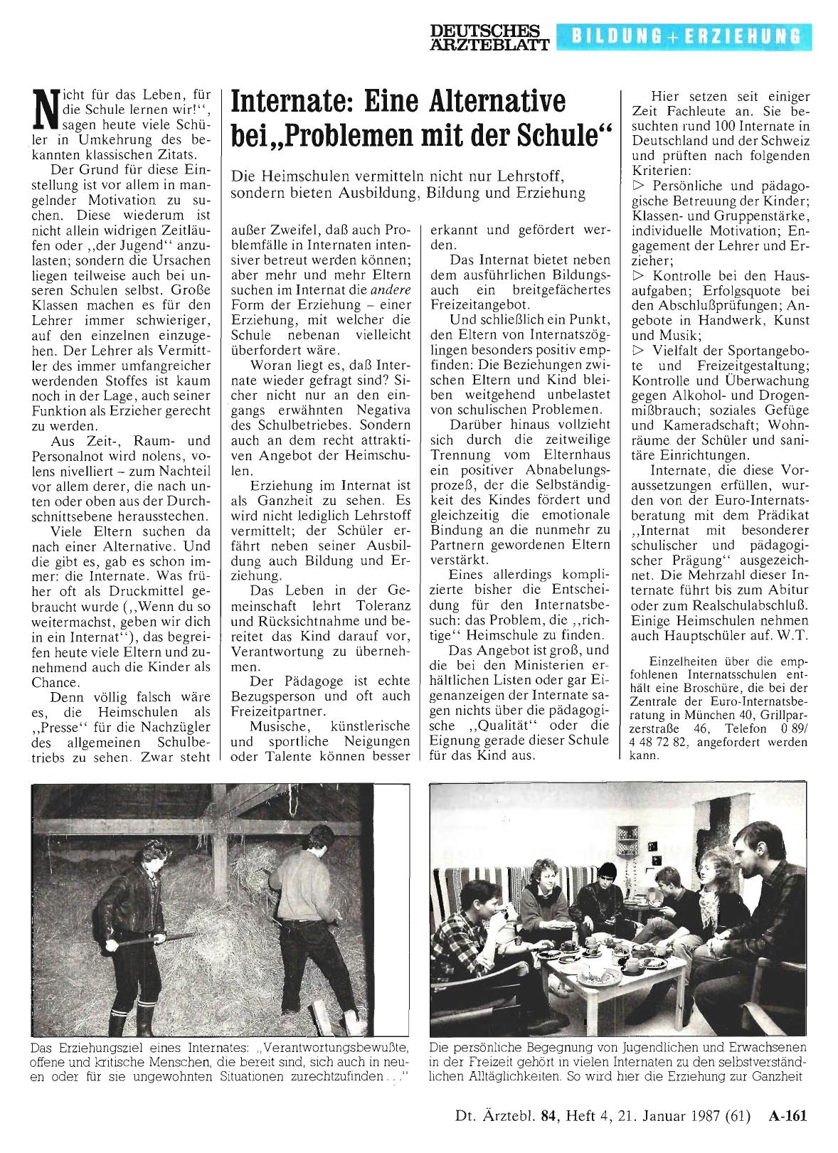 Vorschauseite 1: Internate: Eine Alternative bei „Problemen mit der Schule“