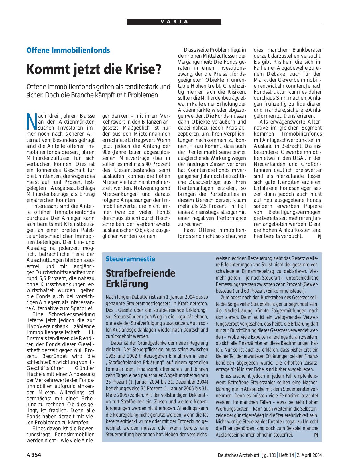Vorschauseite 1: Steueramnestie: Strafbefreiende Erklärung