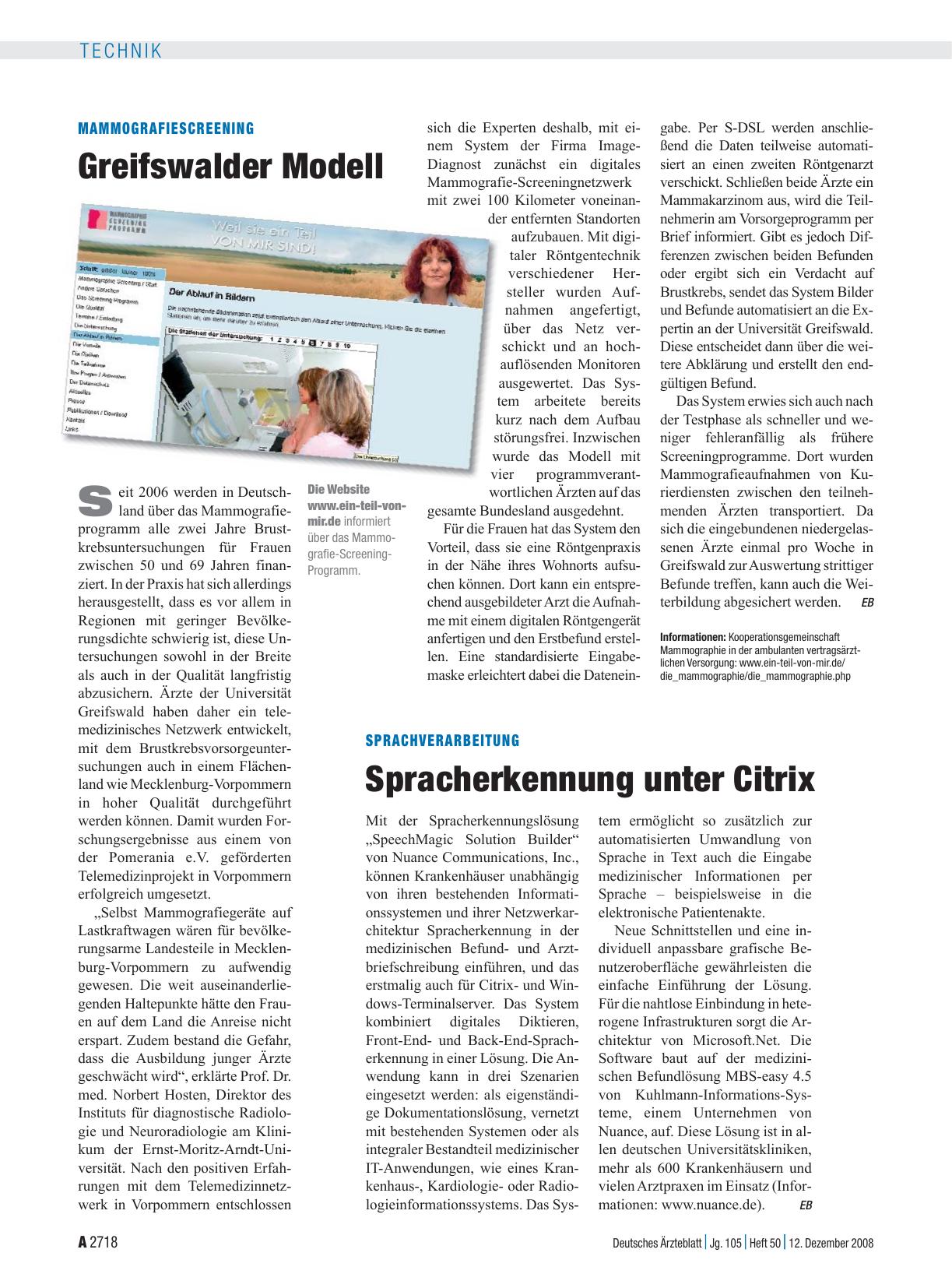 Vorschauseite 1: Mammografiescreening: Greifswalder Modell