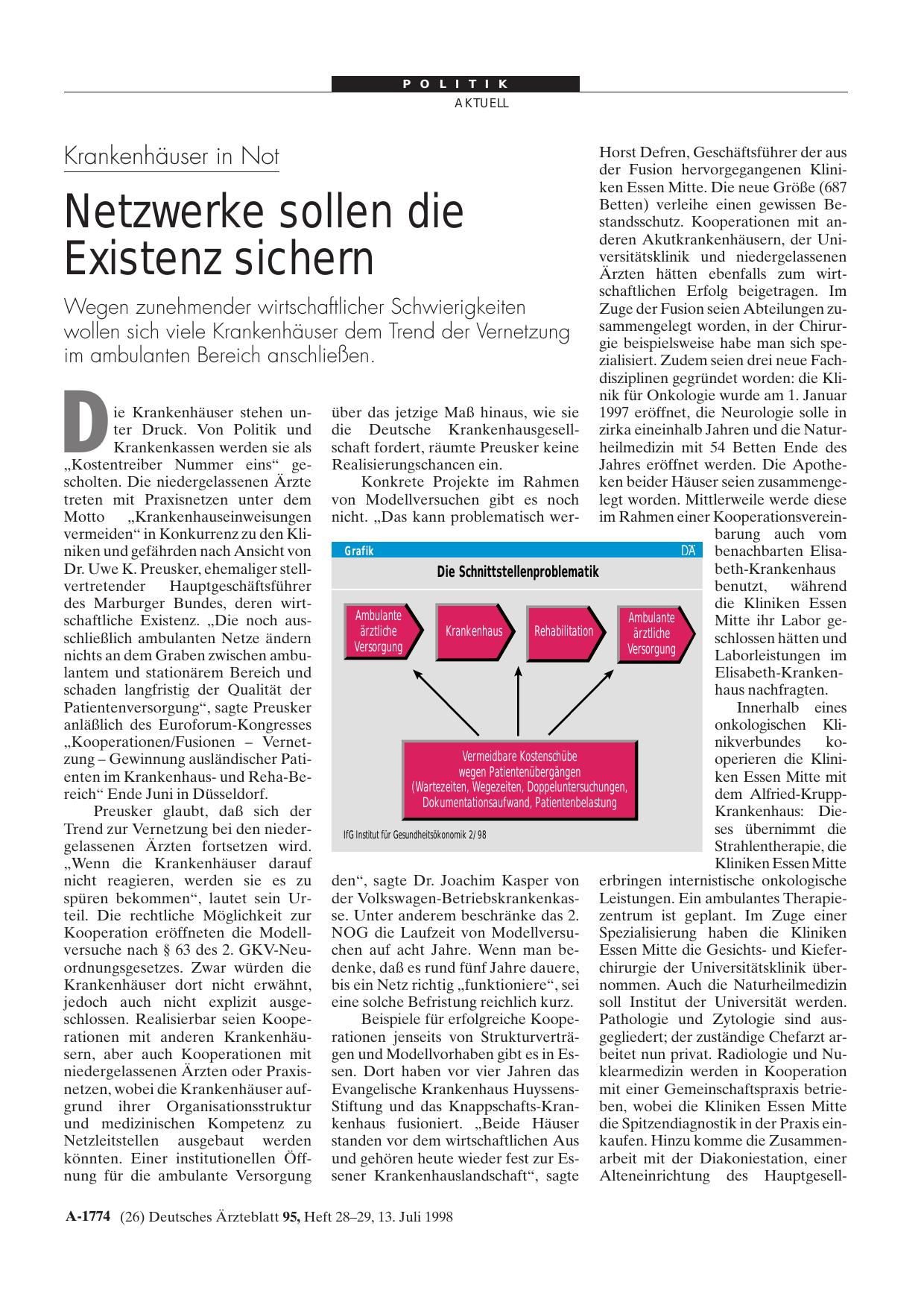 Vorschauseite 1: Krankenhäuser in Not: Netzwerke sollen die Existenz sichern