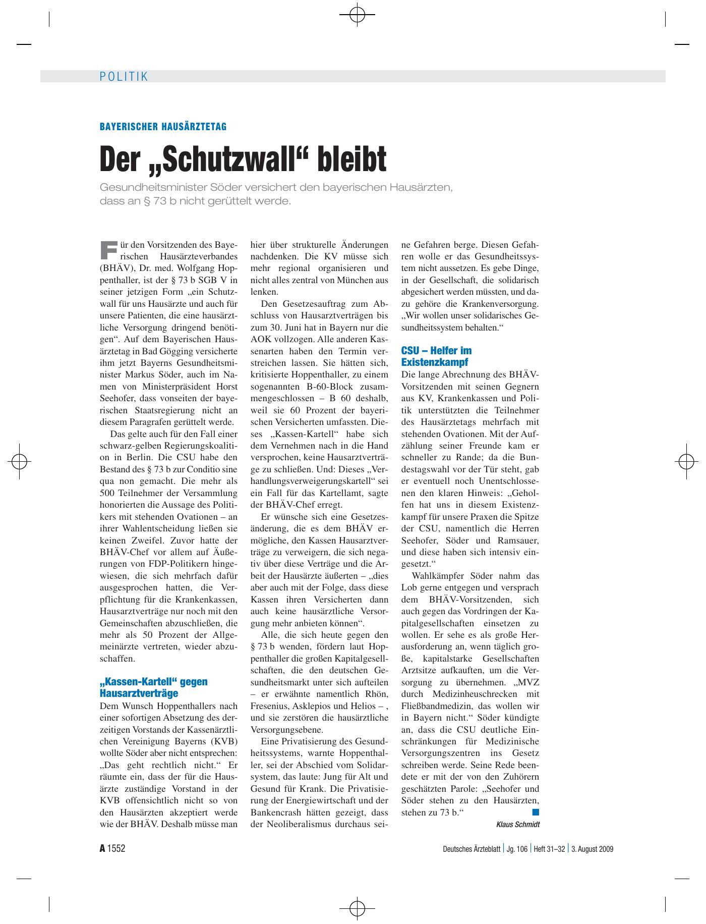 Vorschauseite 1: Bayerischer Hausärztetag: Der „Schutzwall“ bleibt