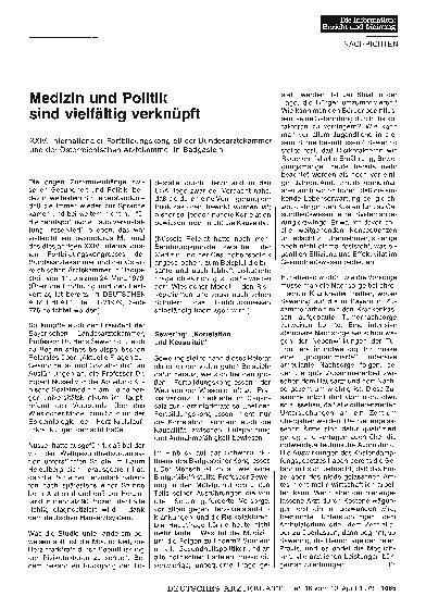 Vorschauseite 1: Medizin und Politik sind vielfältig verknüpft