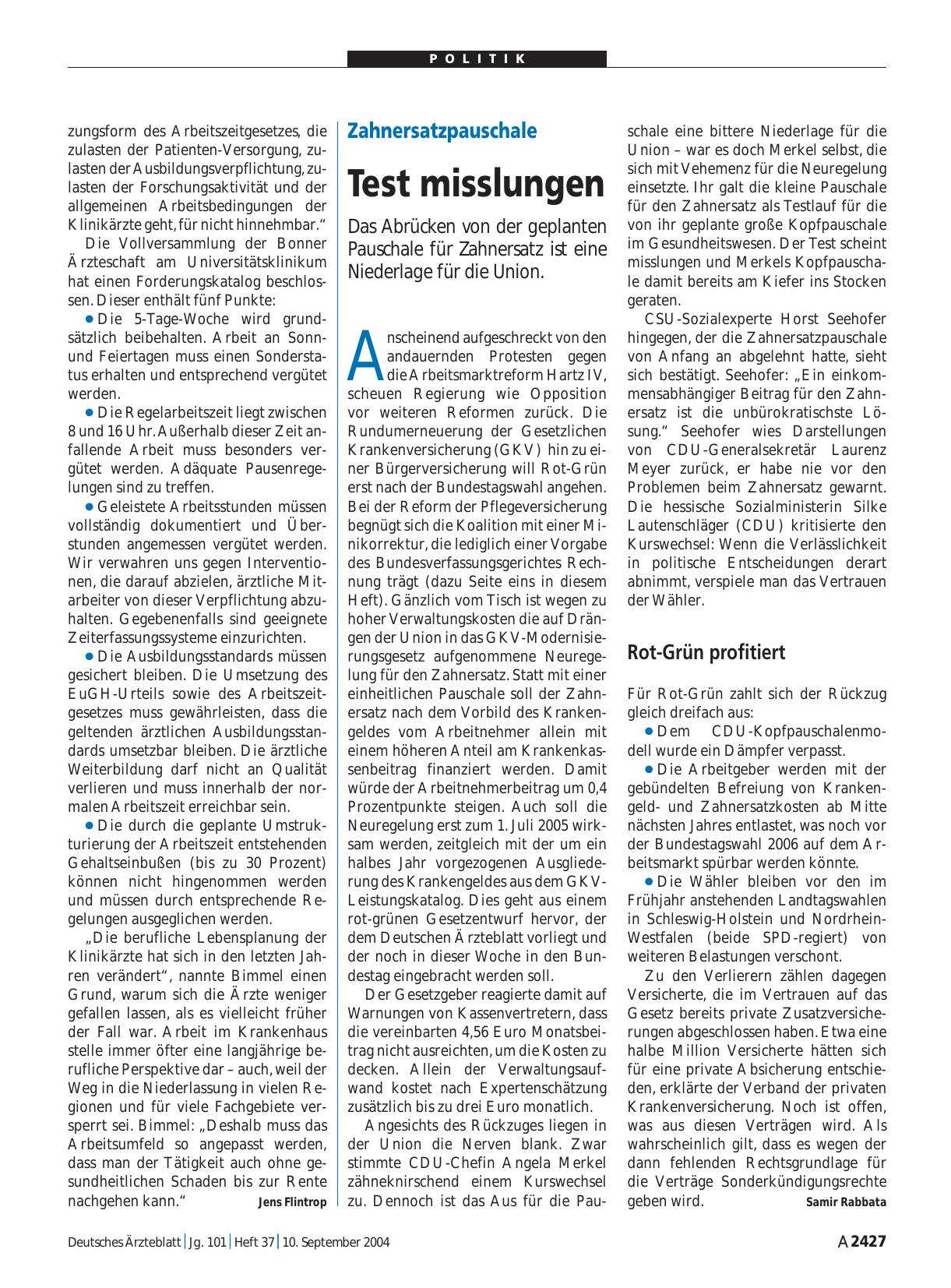 Vorschauseite 1: Zahnersatzpauschale: Test misslungen