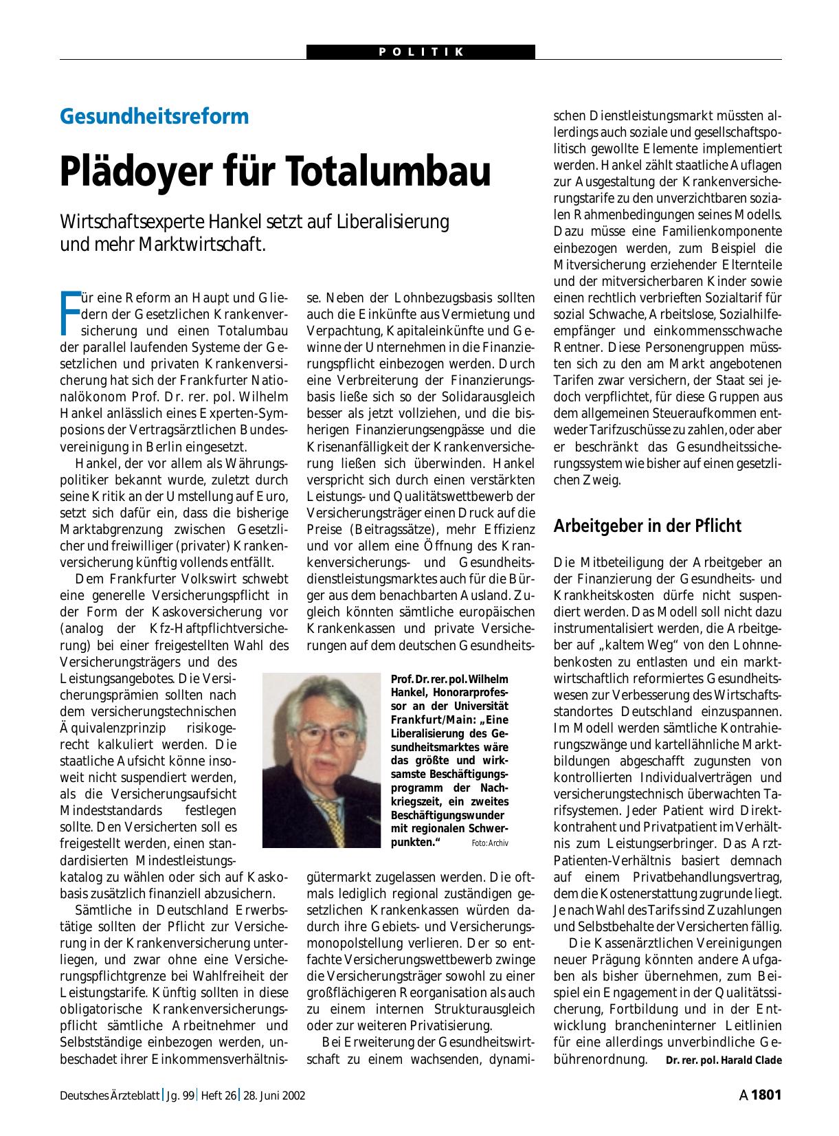 Vorschauseite 1: Gesundheitsreform: Plädoyer für Totalumbau