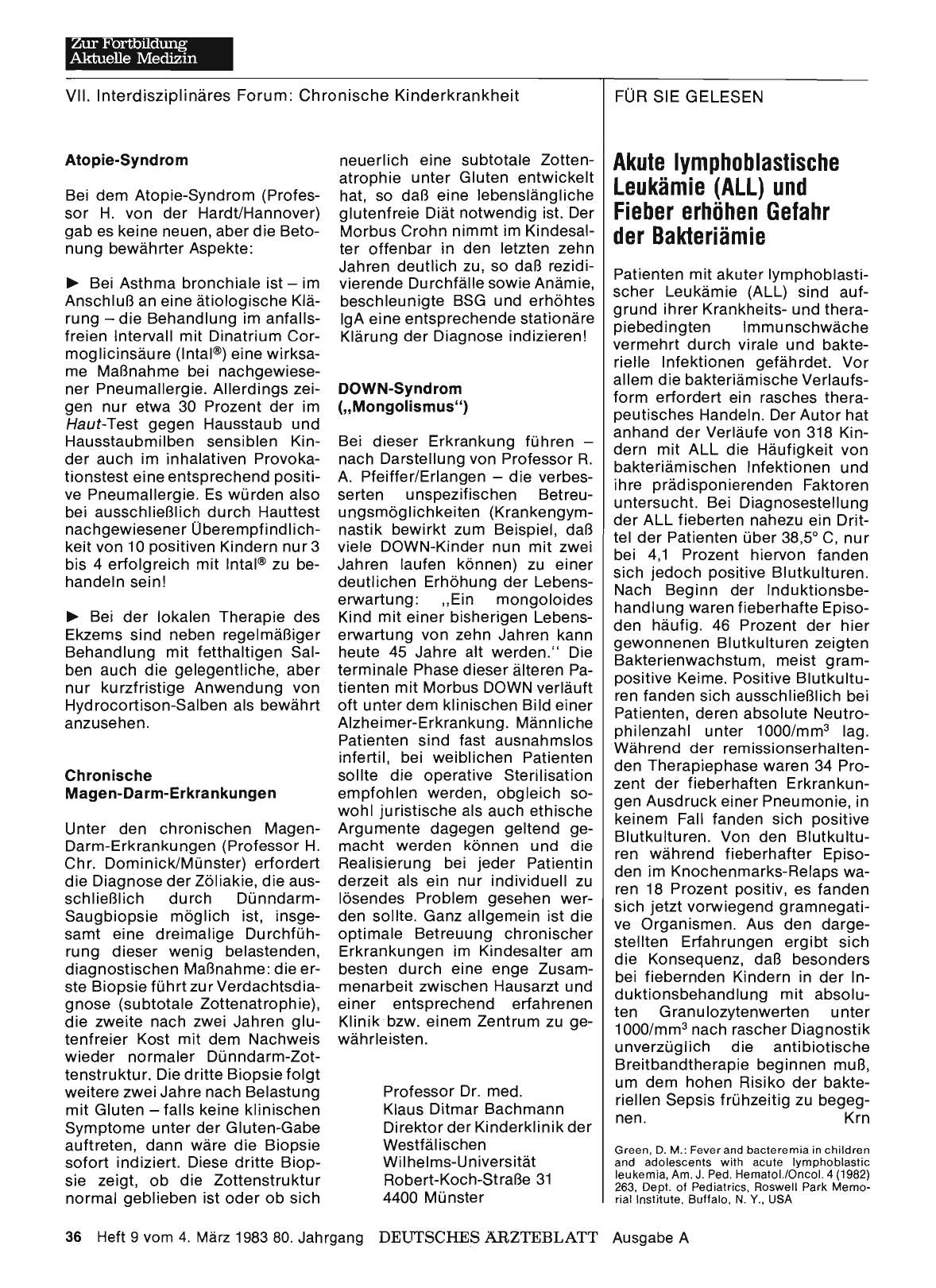 Vorschauseite 1: Akute lymphoblastische Leukämie (ALL) und Fieber erhöhen Gefahr der Bakteriämie