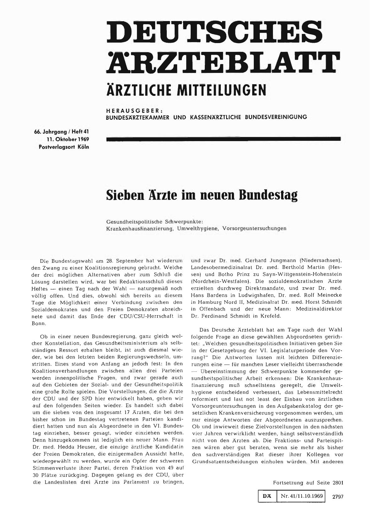 Vorschauseite 1: Sieben Ärzte im neuen Bundestag