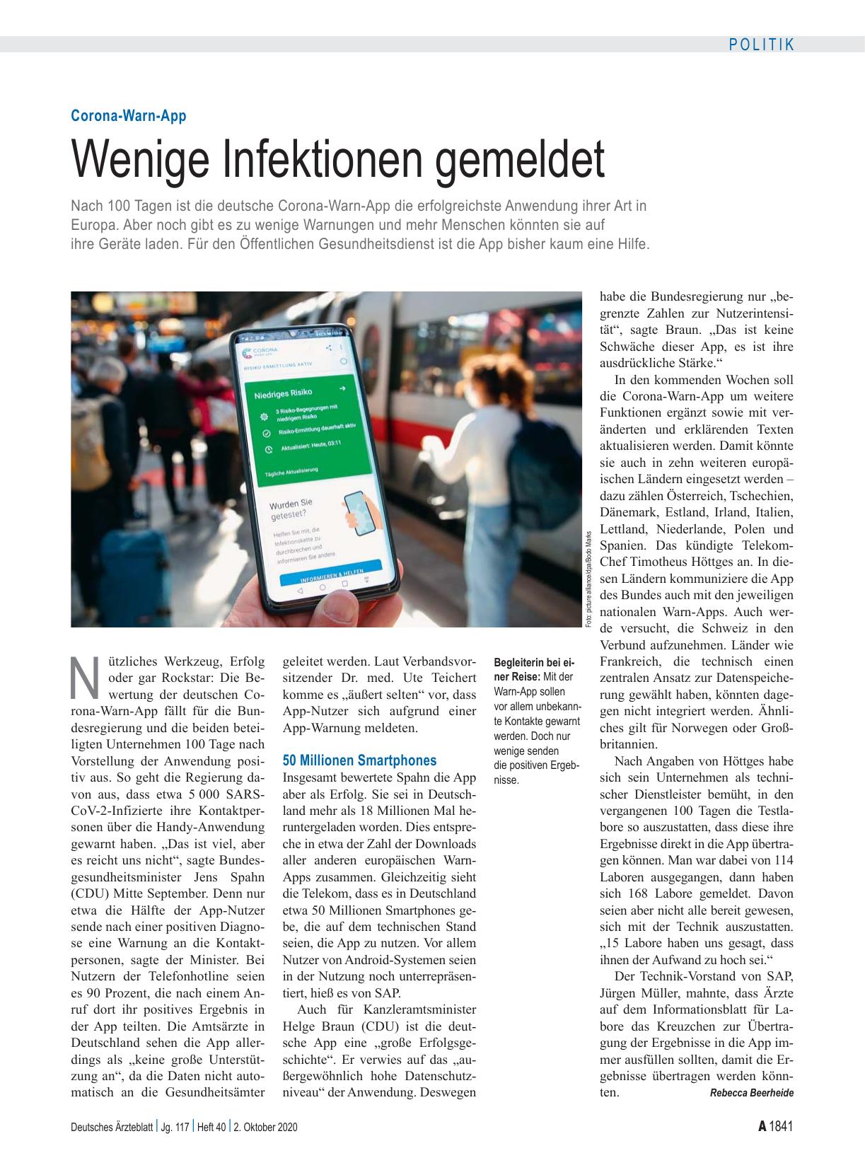 Vorschauseite 1: Corona-Warn-App: Wenige Infektionen gemeldet