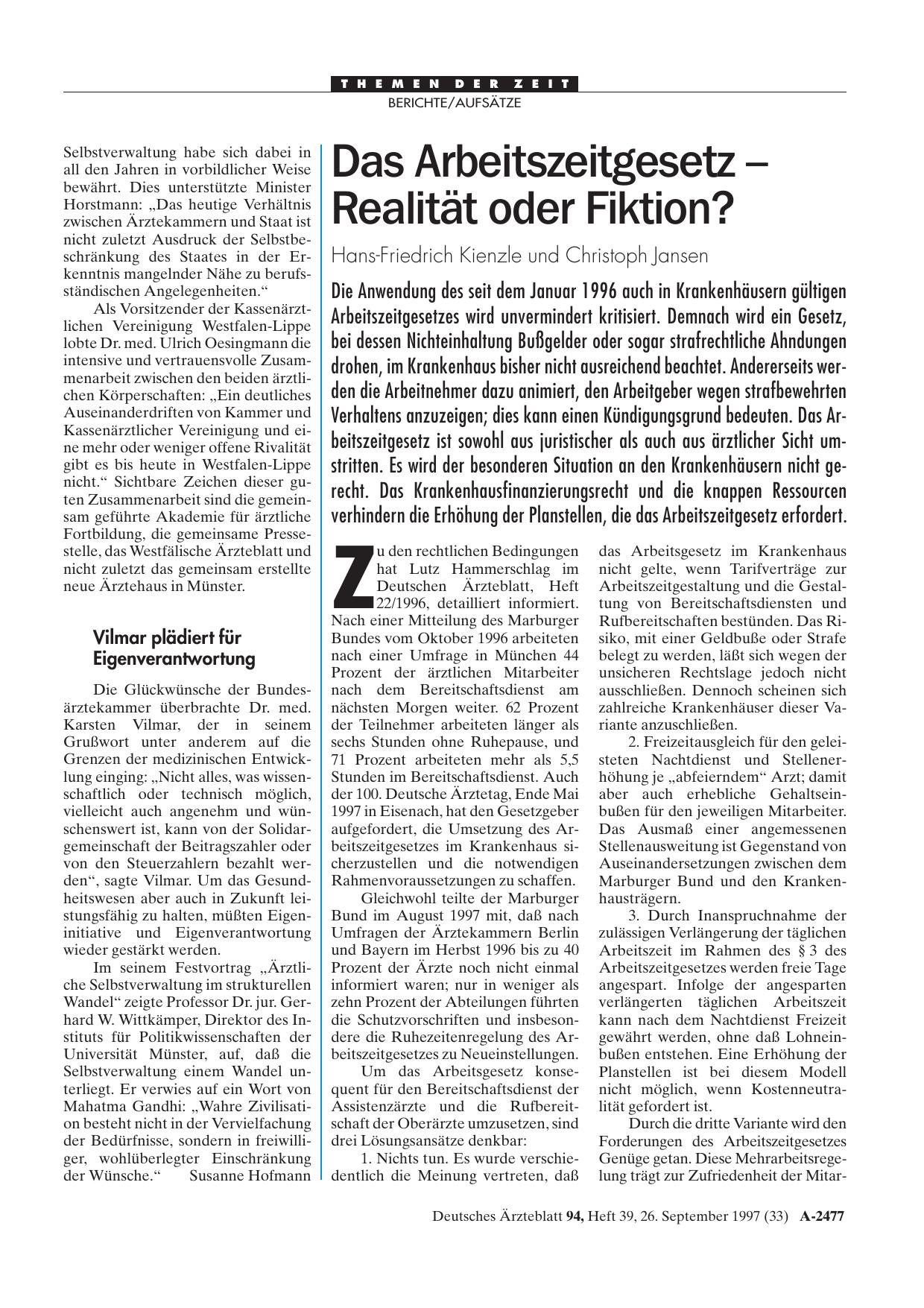 Vorschauseite 1: Das Arbeitszeitgesetz - Realität oder Fiktion?
