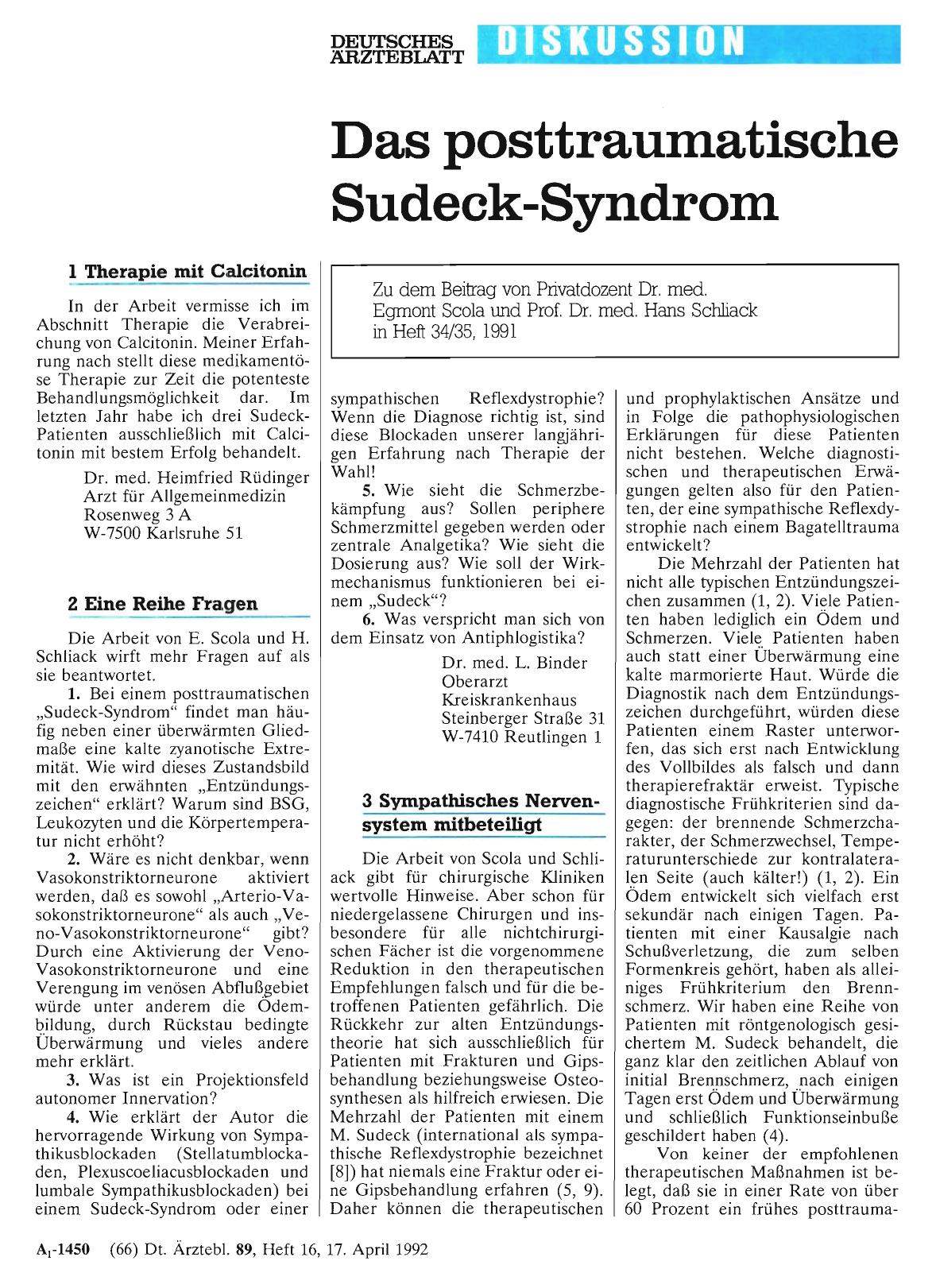 Vorschauseite 1: Das posttraumatische Sudeck-Syndrom: 2 Eine Reihe Fragen