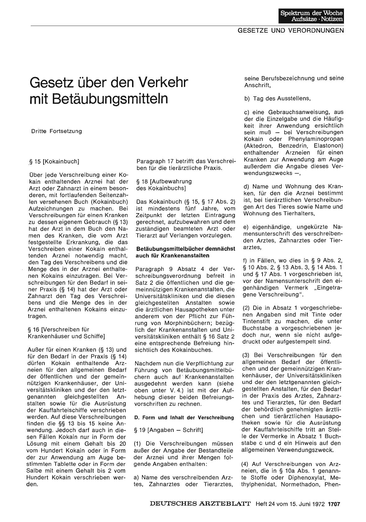 Vorschauseite 1: Gesetz über den Verkehr mit Betäubungsmitteln