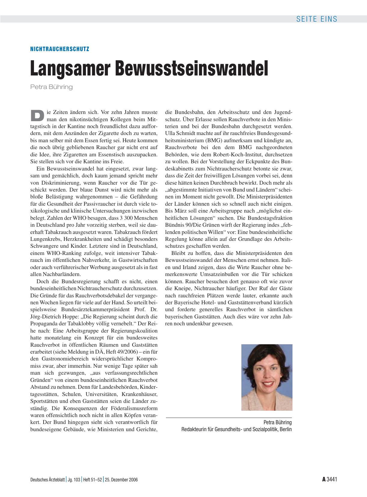 Vorschauseite 1: Nichtraucherschutz: Langsamer Bewusstseinswandel