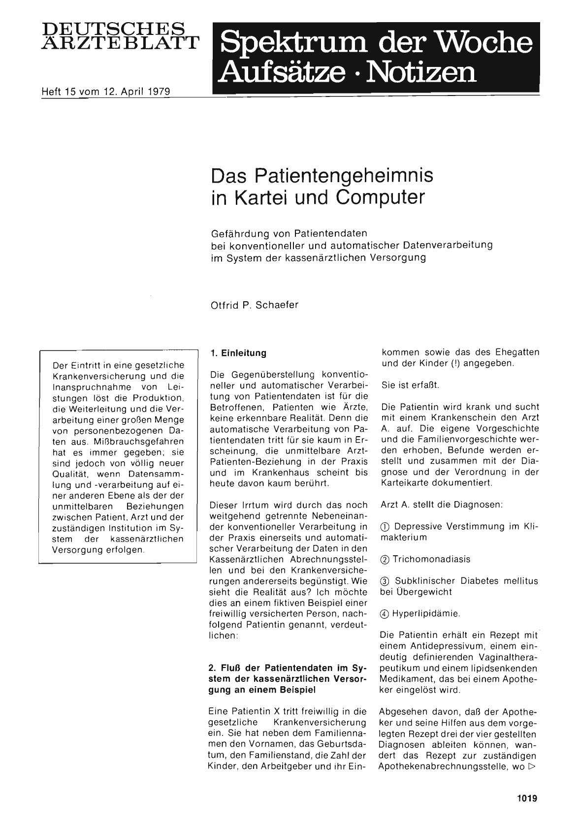 Vorschauseite 1: Das Patientengeheimnis in Kartei und Computer