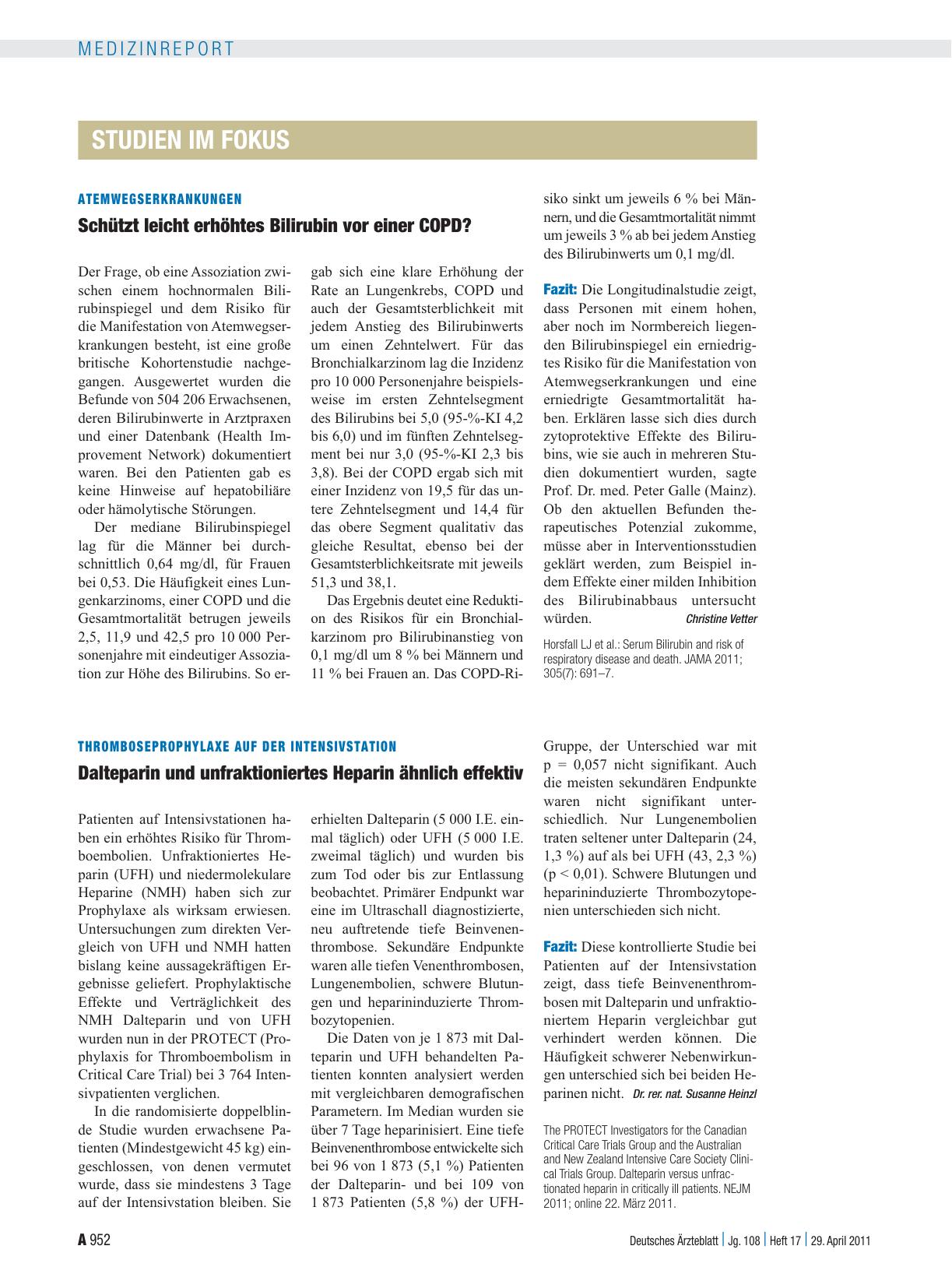 Vorschauseite 1: Atemwegserkrankungen: Schützt leicht erhöhtes Bilirubin vor einer COPD?
