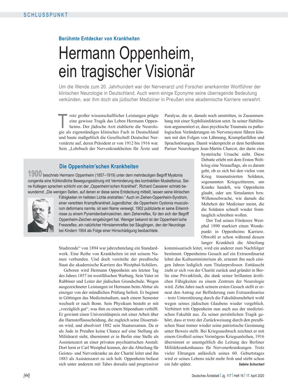 Vorschauseite 1: Berühmte Entdecker von Krankheiten: Hermann Oppenheim, ein tragischer Visionär