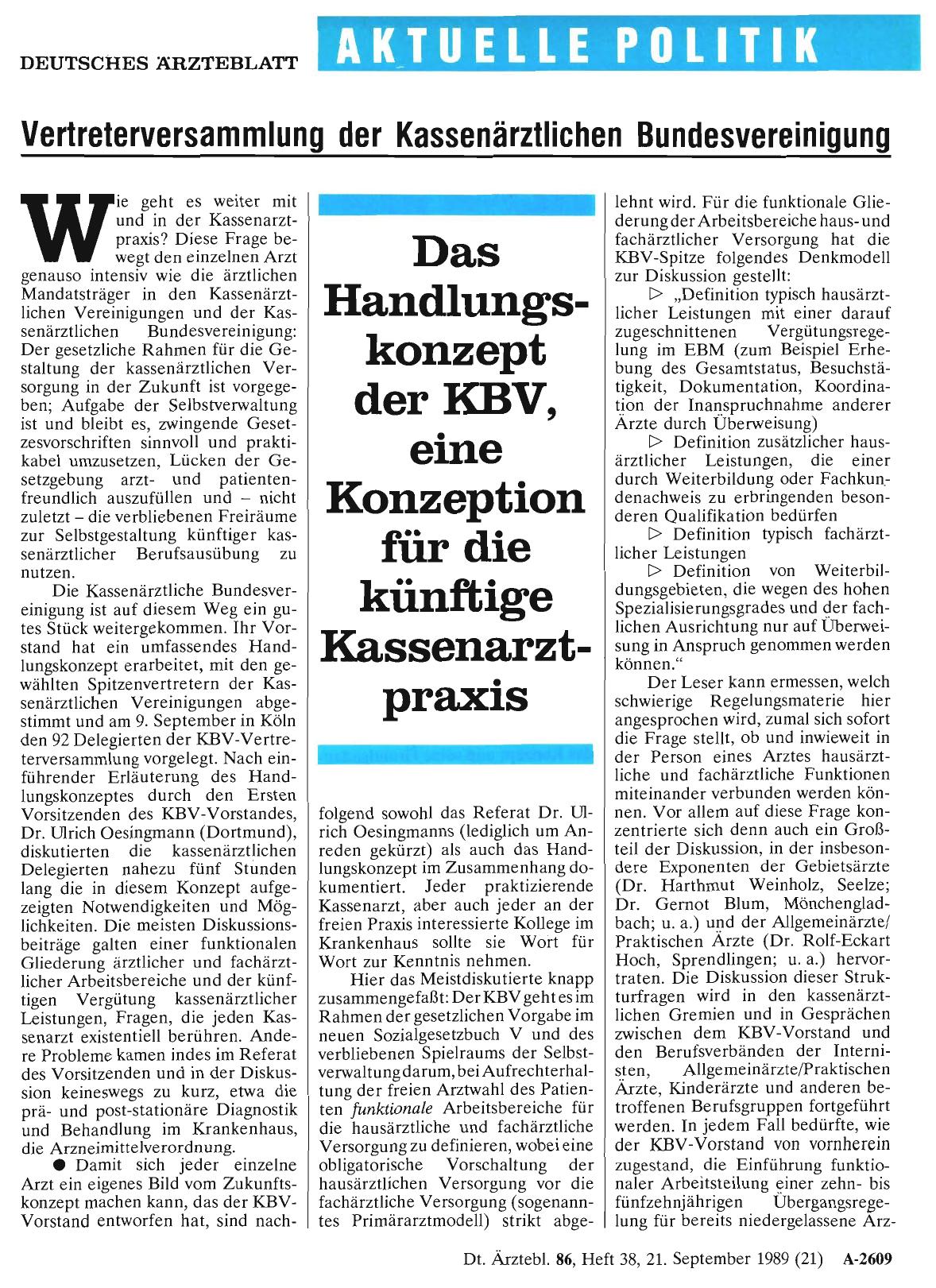 Vorschauseite 1: Das Handlungskonzept der KBV, eine Konzeption für die künftige Kassenarztpraxis