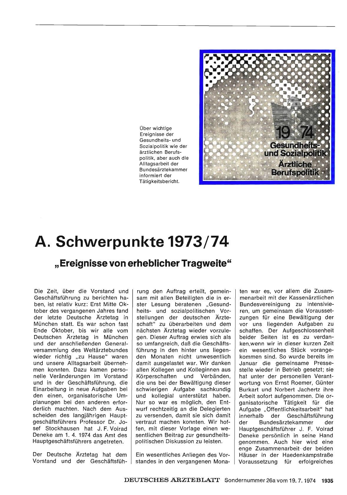 Vorschauseite 1: A. Schwerpunkte 1973/74 „Ereignisse von erheblicher Tragweite"