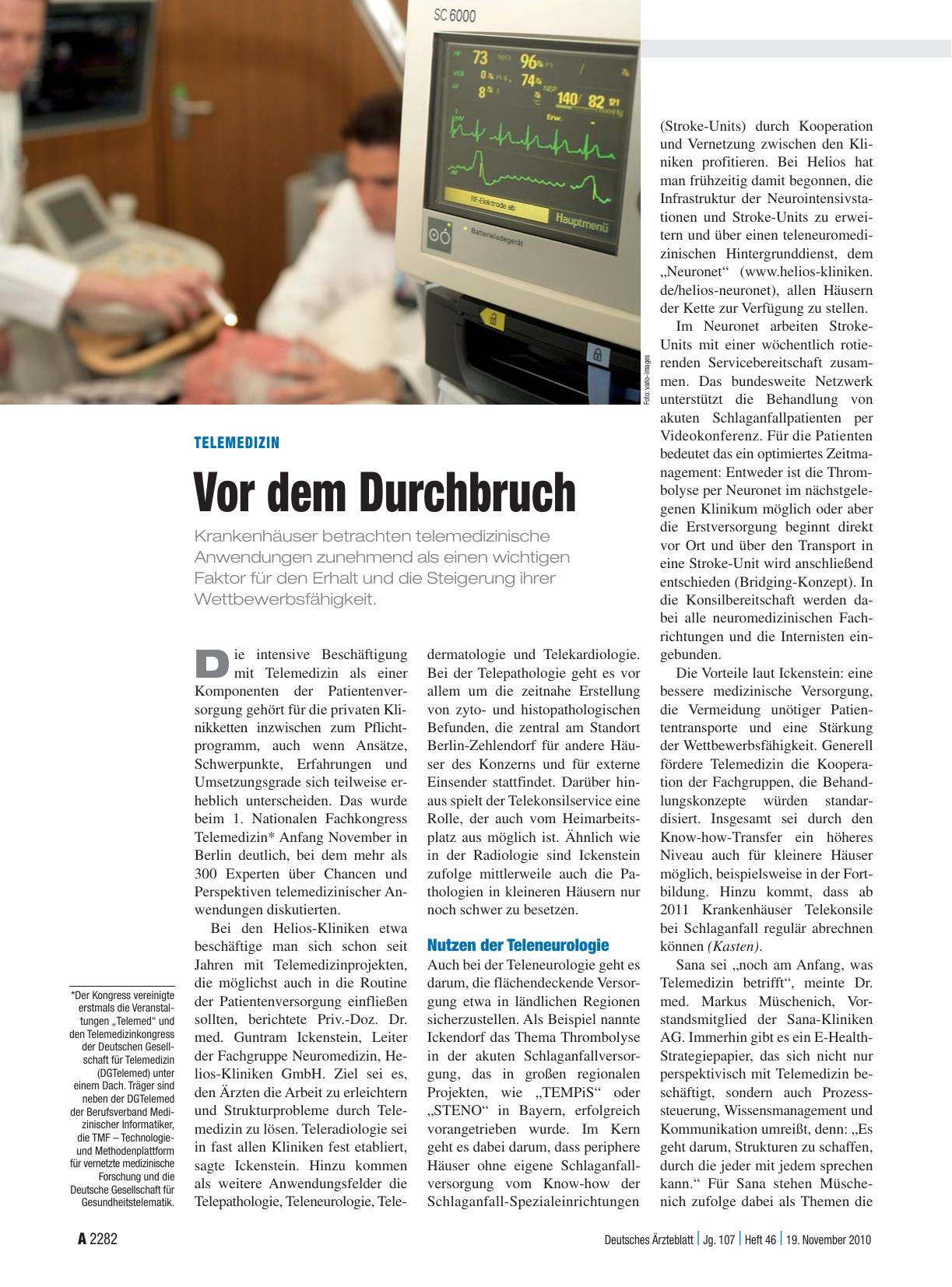 Vorschauseite 1: Telemedizin: Vor dem Durchbruch