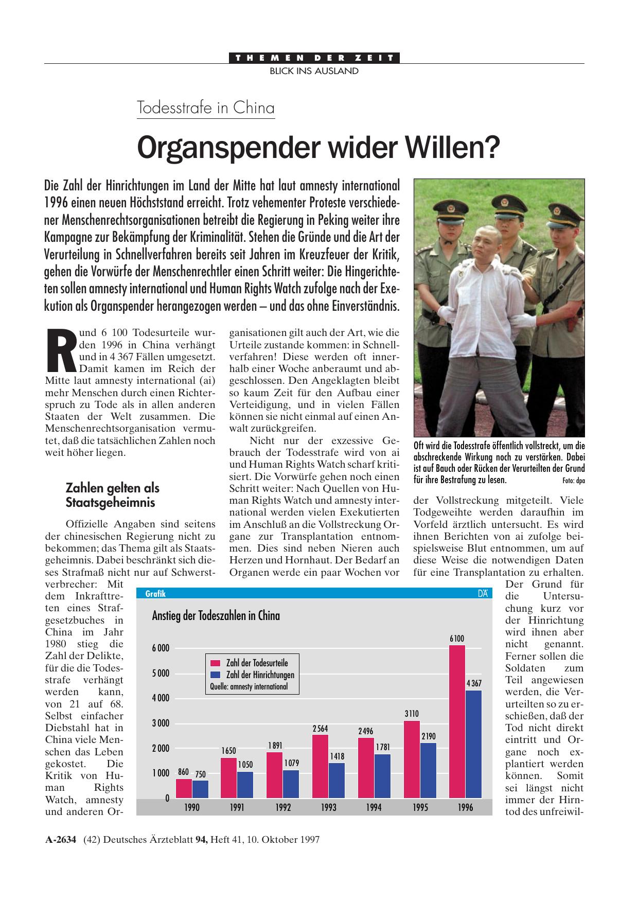 Vorschauseite 1: Todesstrafe in China: Organspender wider Willen?