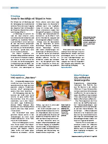 Vorschauseite 1: UV-Strahlung: Schutz für Beschäftigte mit Tätigkeit im Freien