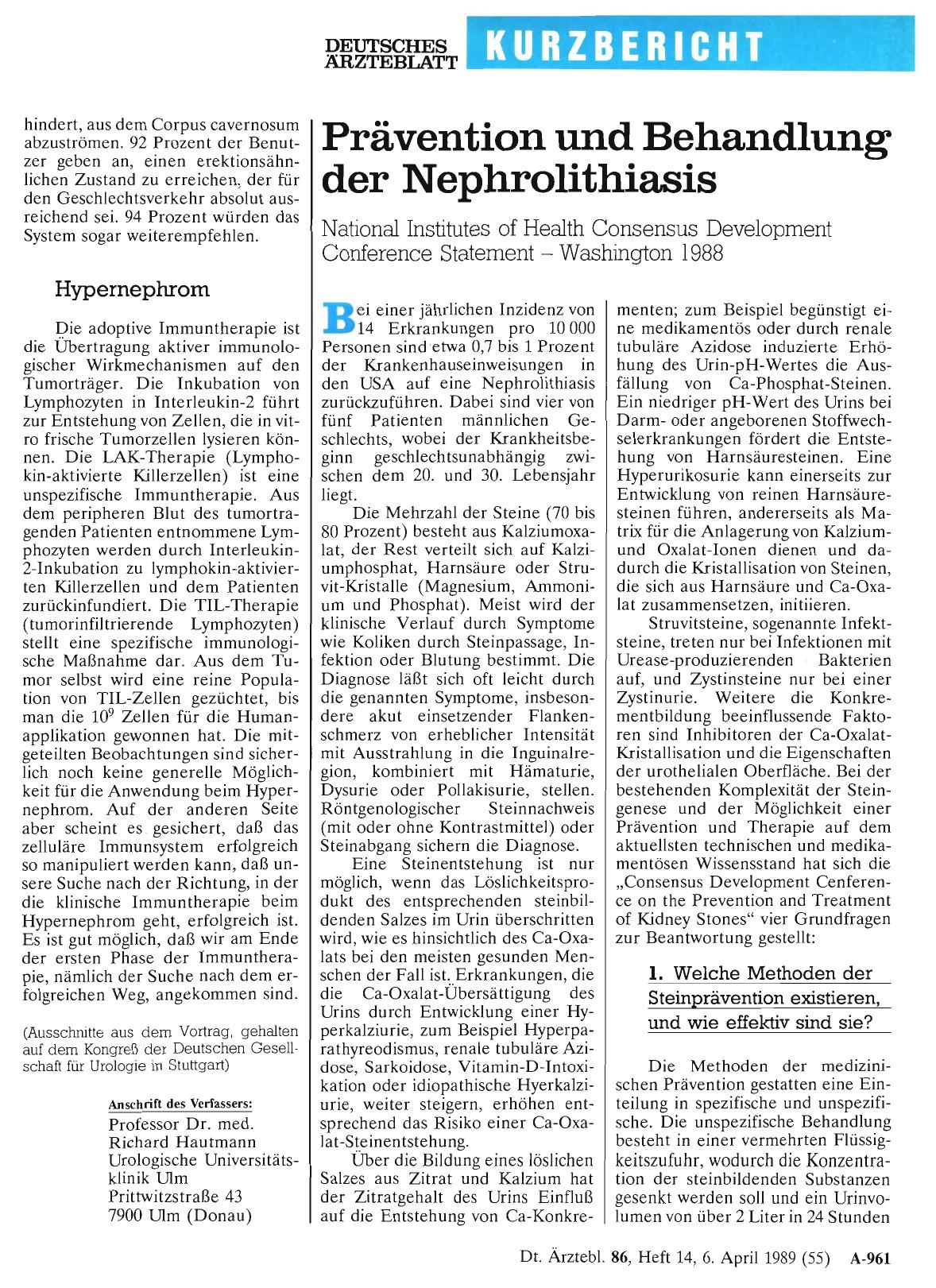Vorschauseite 1: Prävention und Behandlung der Nephrolithiasis