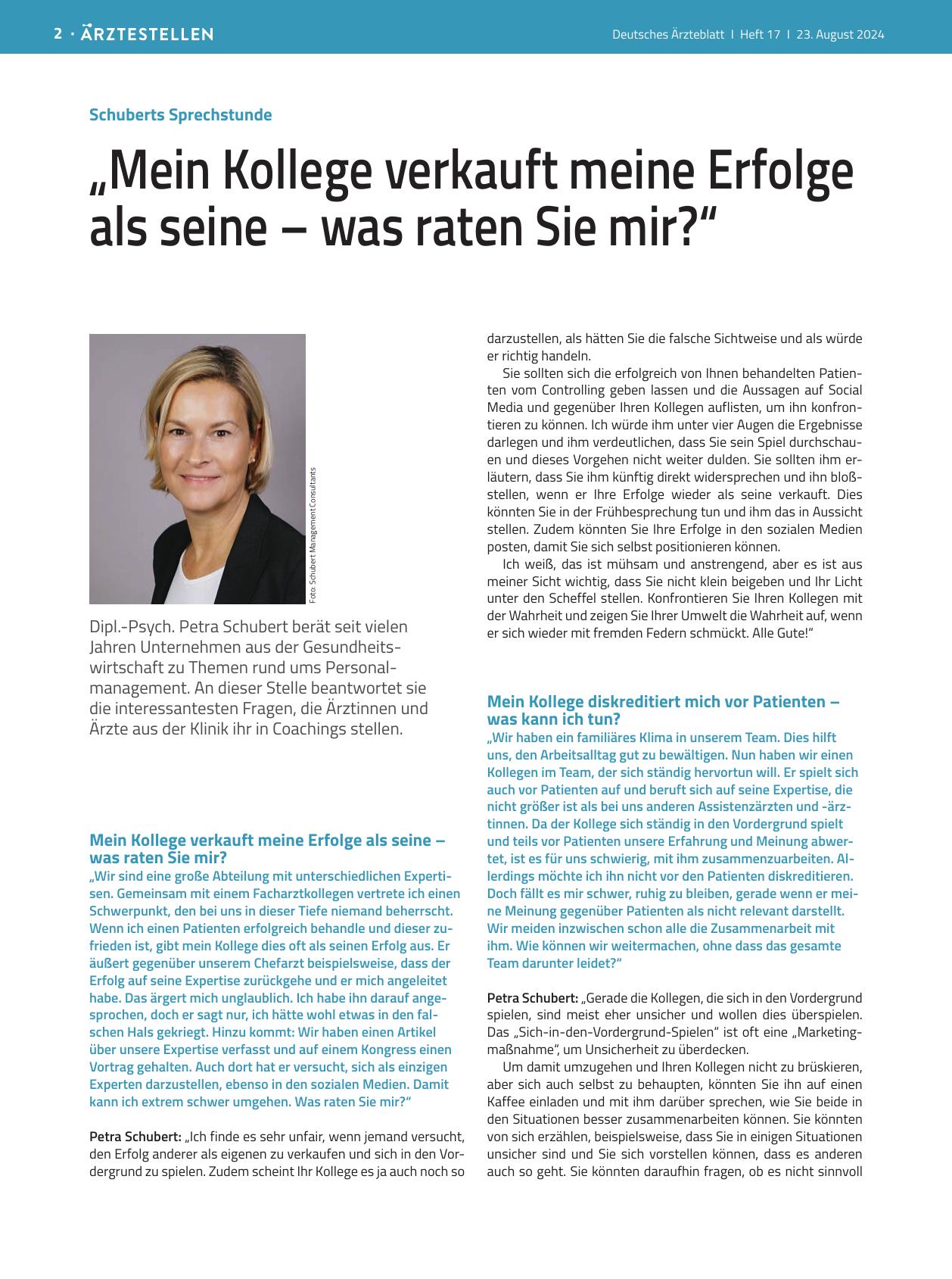 Vorschauseite 1: Schuberts Sprechstunde: „Mein Kollege verkauft meine Erfolge als seine – was raten Sie mir? “