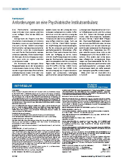 Vorschauseite 1: Rechtsreport: Anforderungen an eine Psychiatrische Institutsambulanz