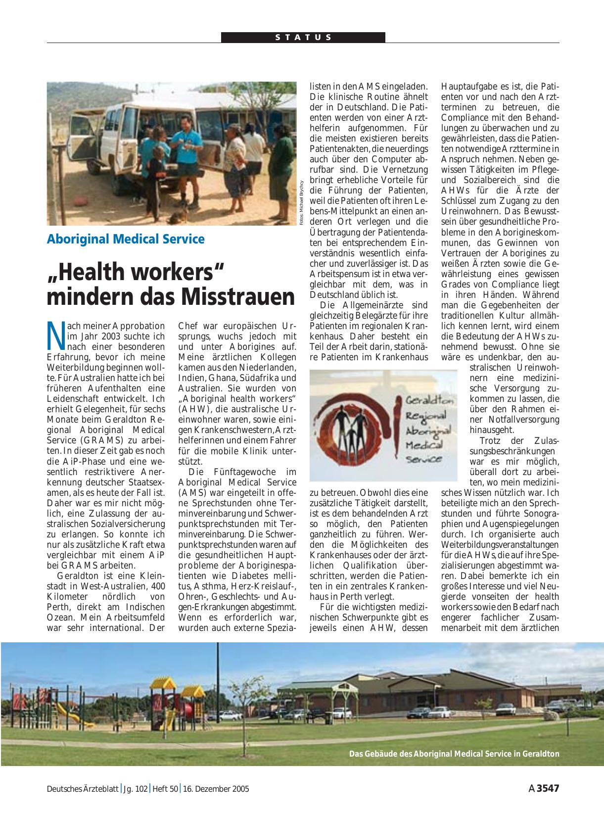 Vorschauseite 1: Aboriginal Medical Service: „Health workers“ mindern das Misstrauen
