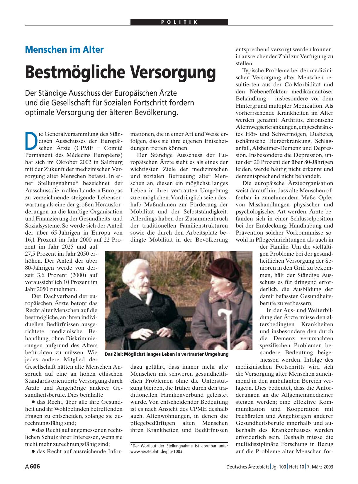 Vorschauseite 1: Menschen im Alter: Bestmögliche Versorgung