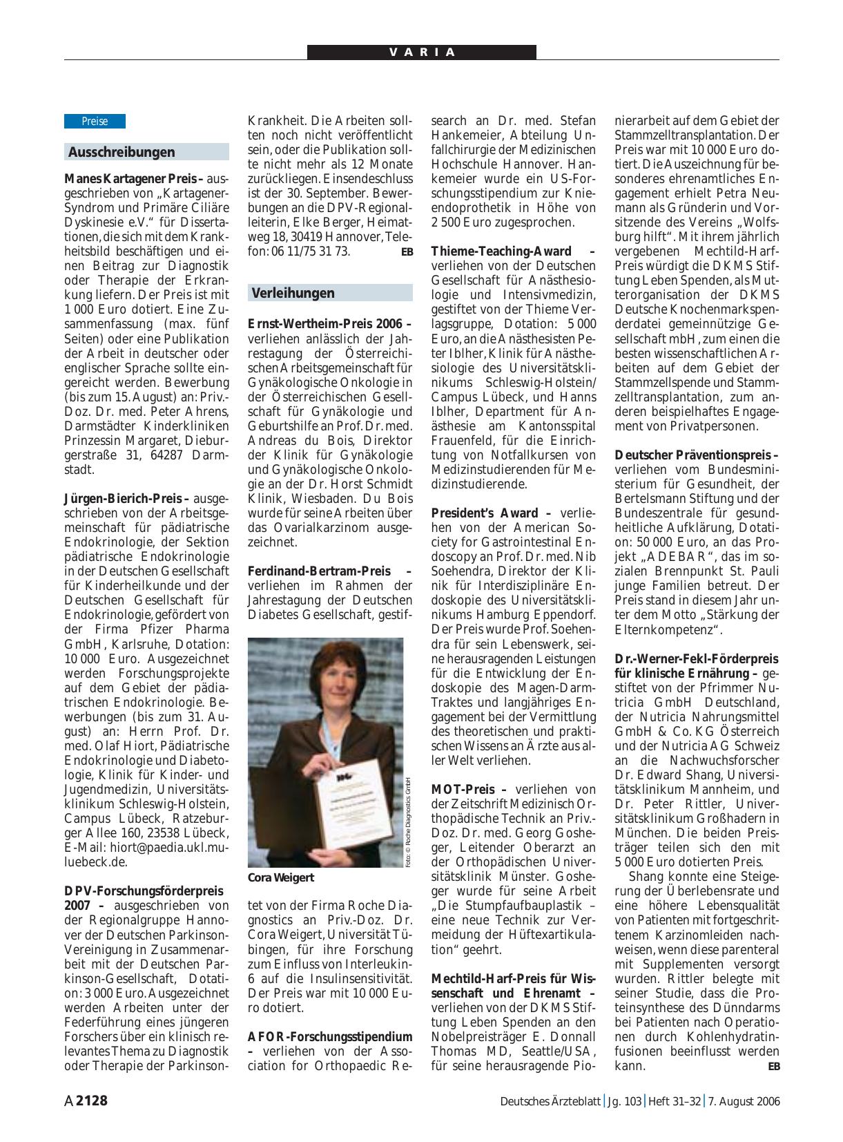Vorschauseite 1: Verleihungen