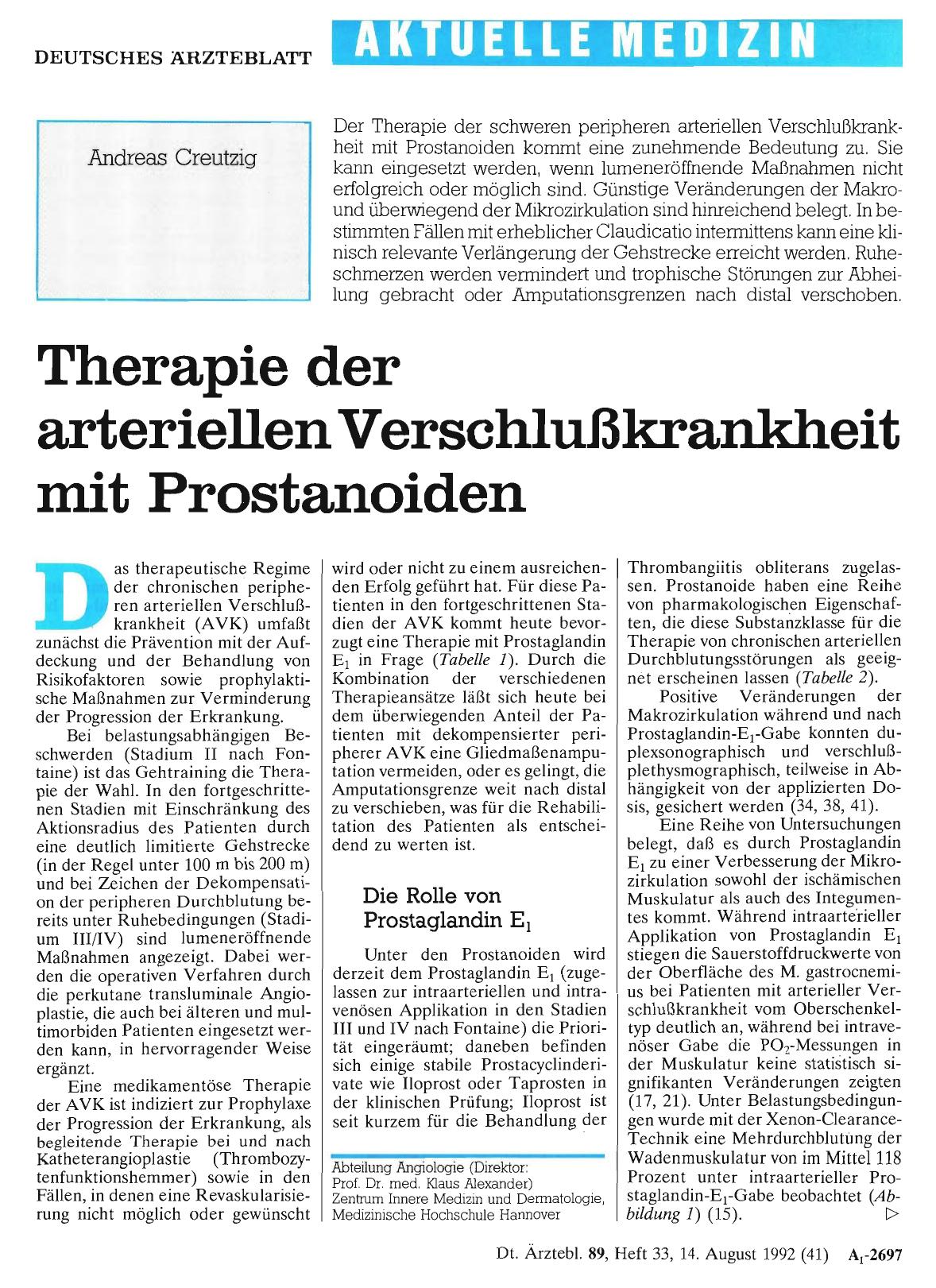 Vorschauseite 1: Therapie der arteriellen Verschlußkrankheit mit Prostanoiden