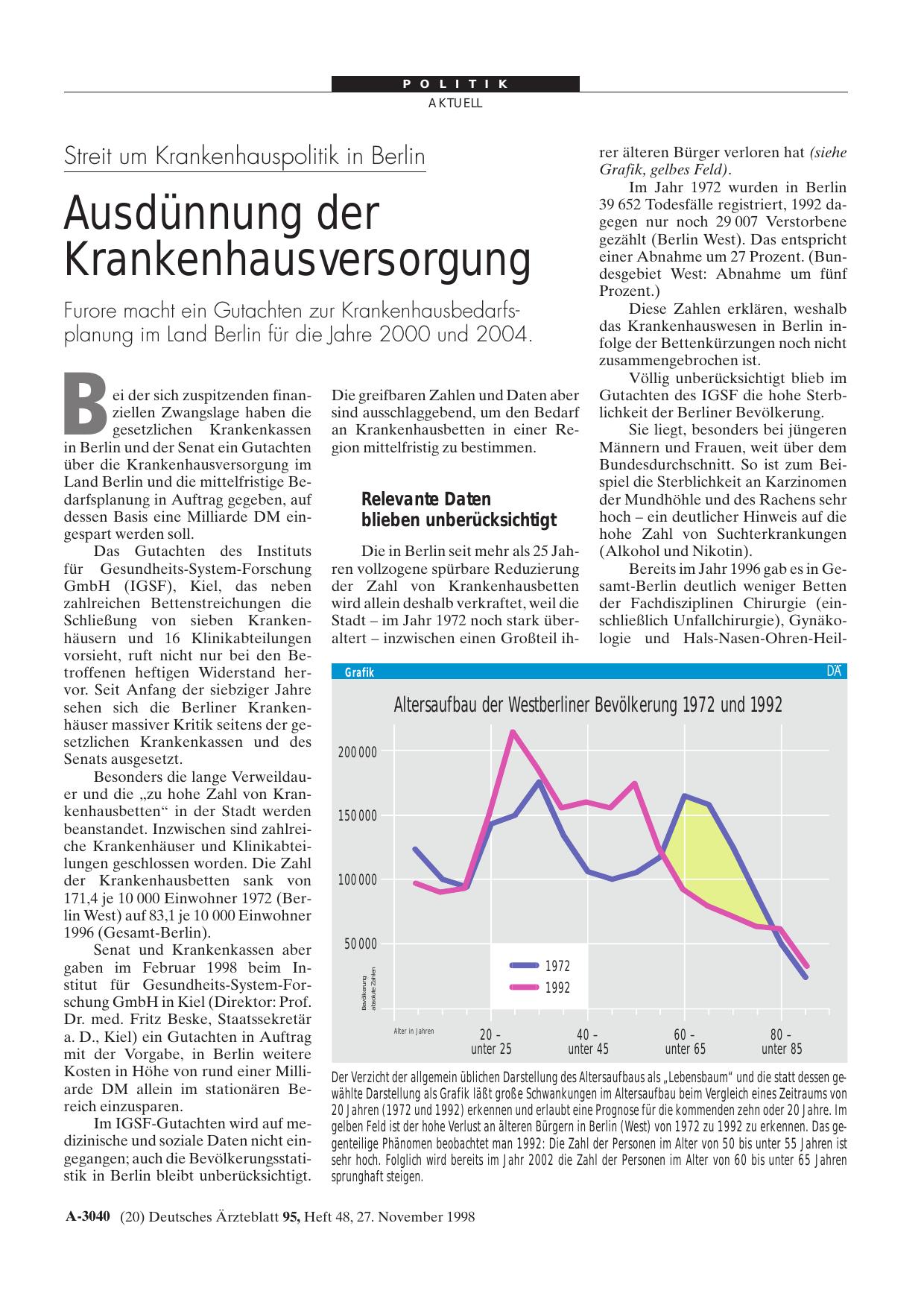 Vorschauseite 1: Streit um Krankenhauspolitik in Berlin: Ausdünnung der Krankenhausversorgung