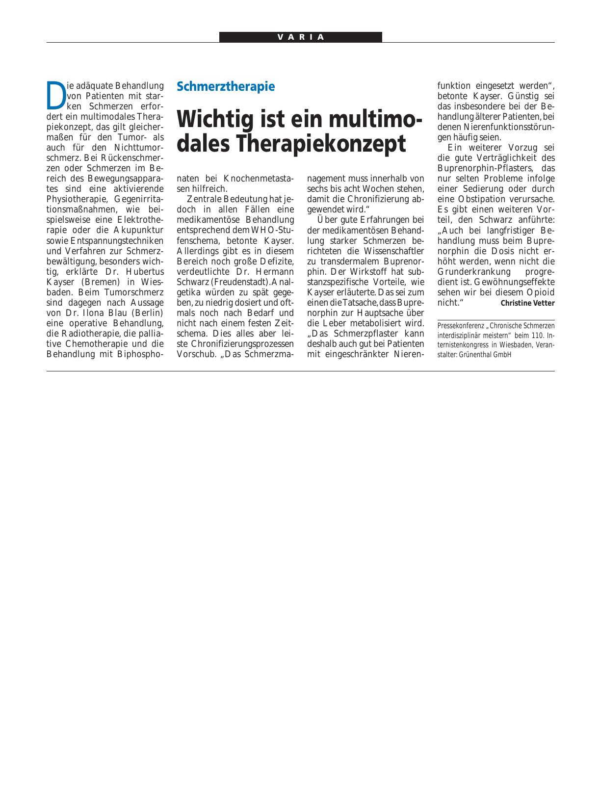 Vorschauseite 1: Schmerztherapie: Wichtig ist ein multimo-dales Therapiekonzept