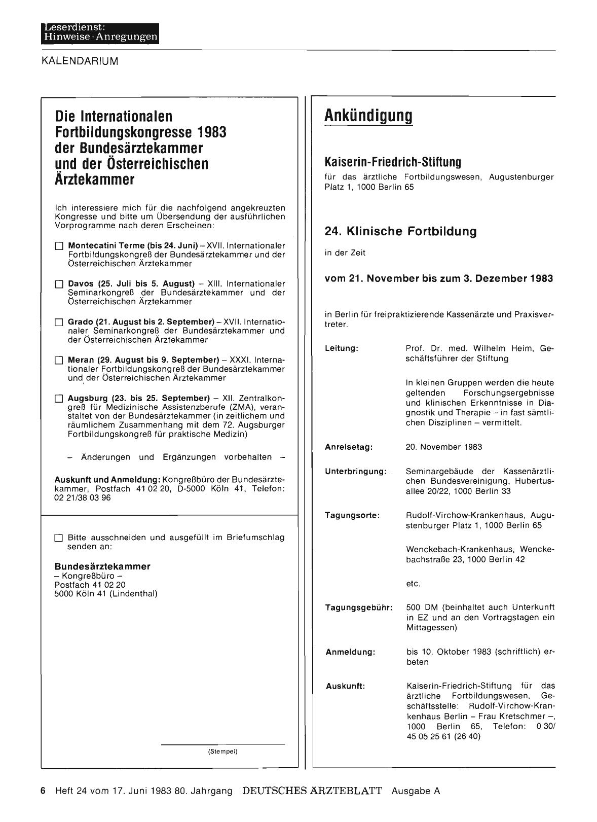 Vorschauseite 1: Ankündigung: Kaiserin-Friedrich-Stiftung