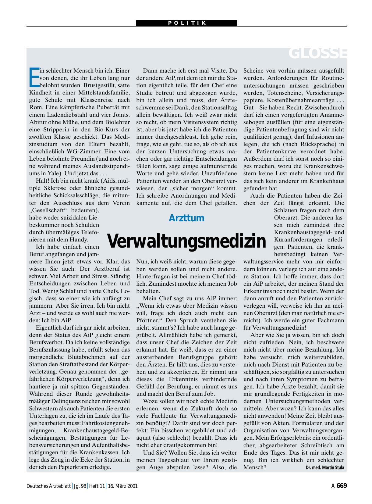 Vorschauseite 1: Arzttum: Verwaltungsmedizin