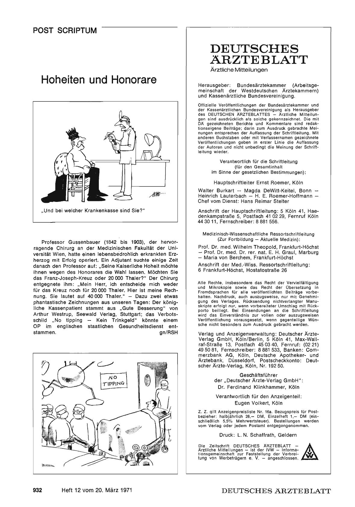 Vorschauseite 1: Hoheiten und Honorare