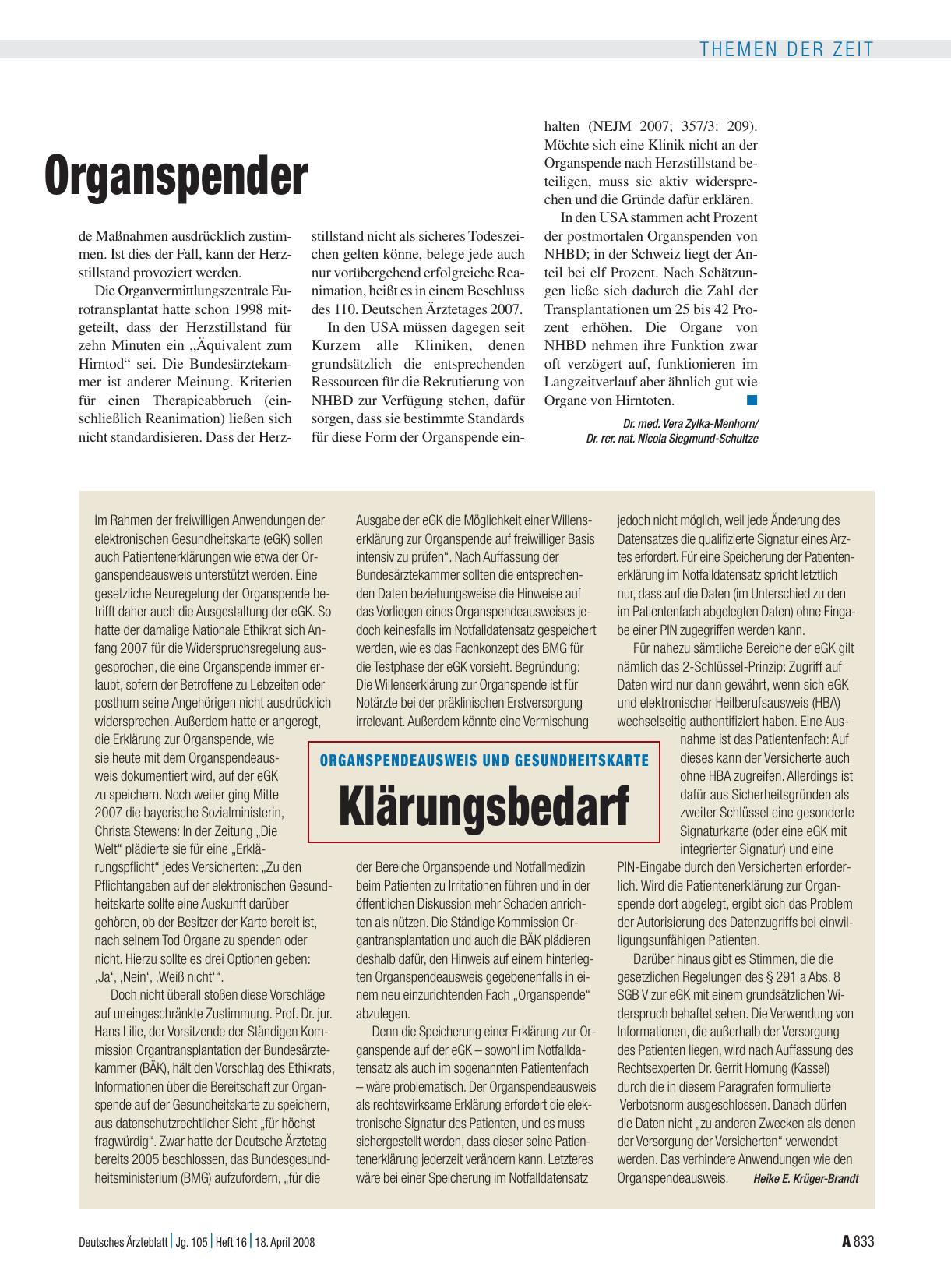 Vorschauseite 1: Organspendeausweis und Gesundheitskarte: Klärungsbedarf
