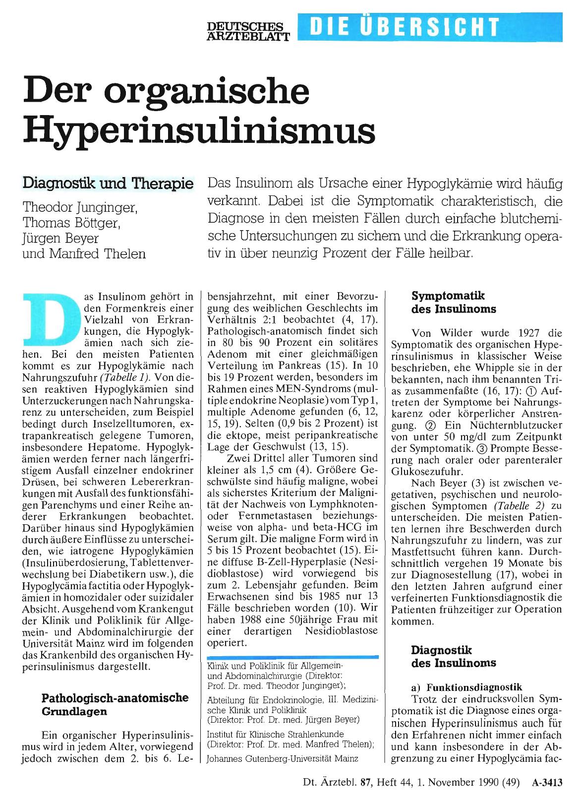Vorschauseite 1: Der organische Hyperinsulinismus: Diagnostik und Therapie