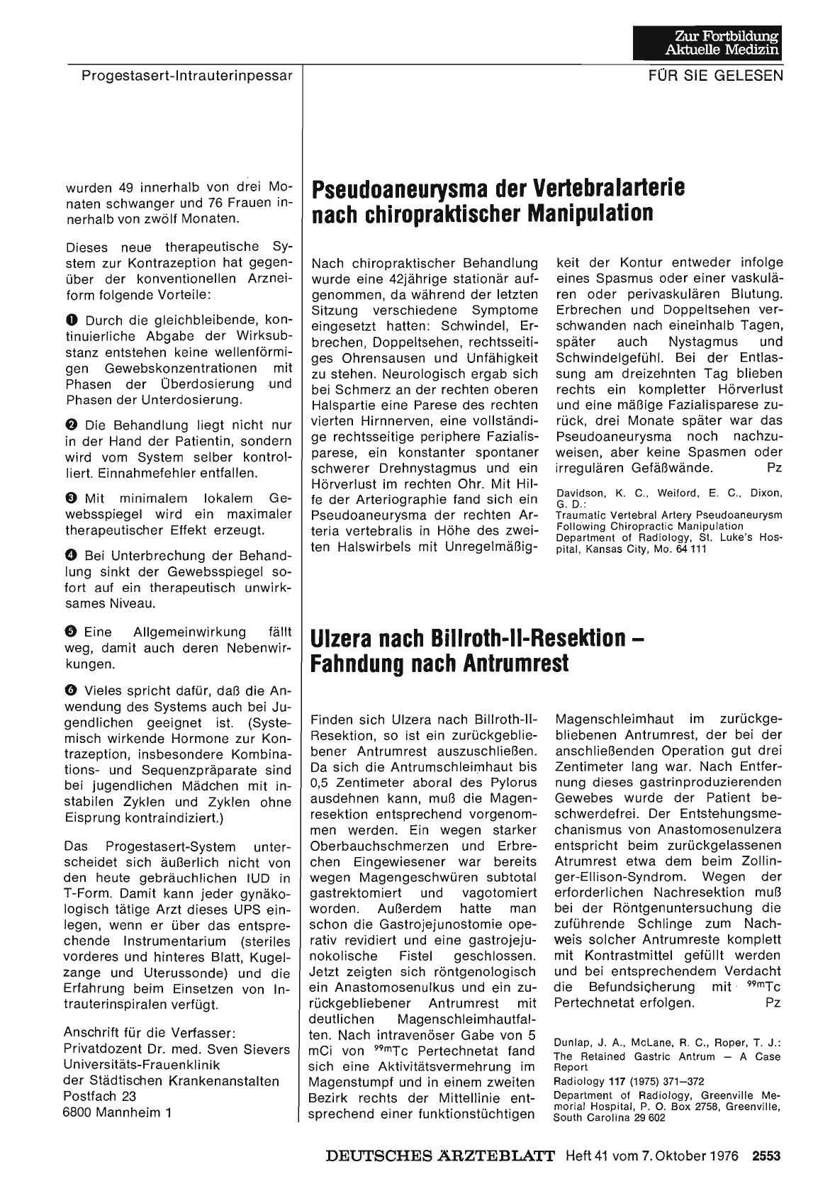 Vorschauseite 1: Pseudoaneurysma der Vertebralarterie nach chiropraktischer Manipulation