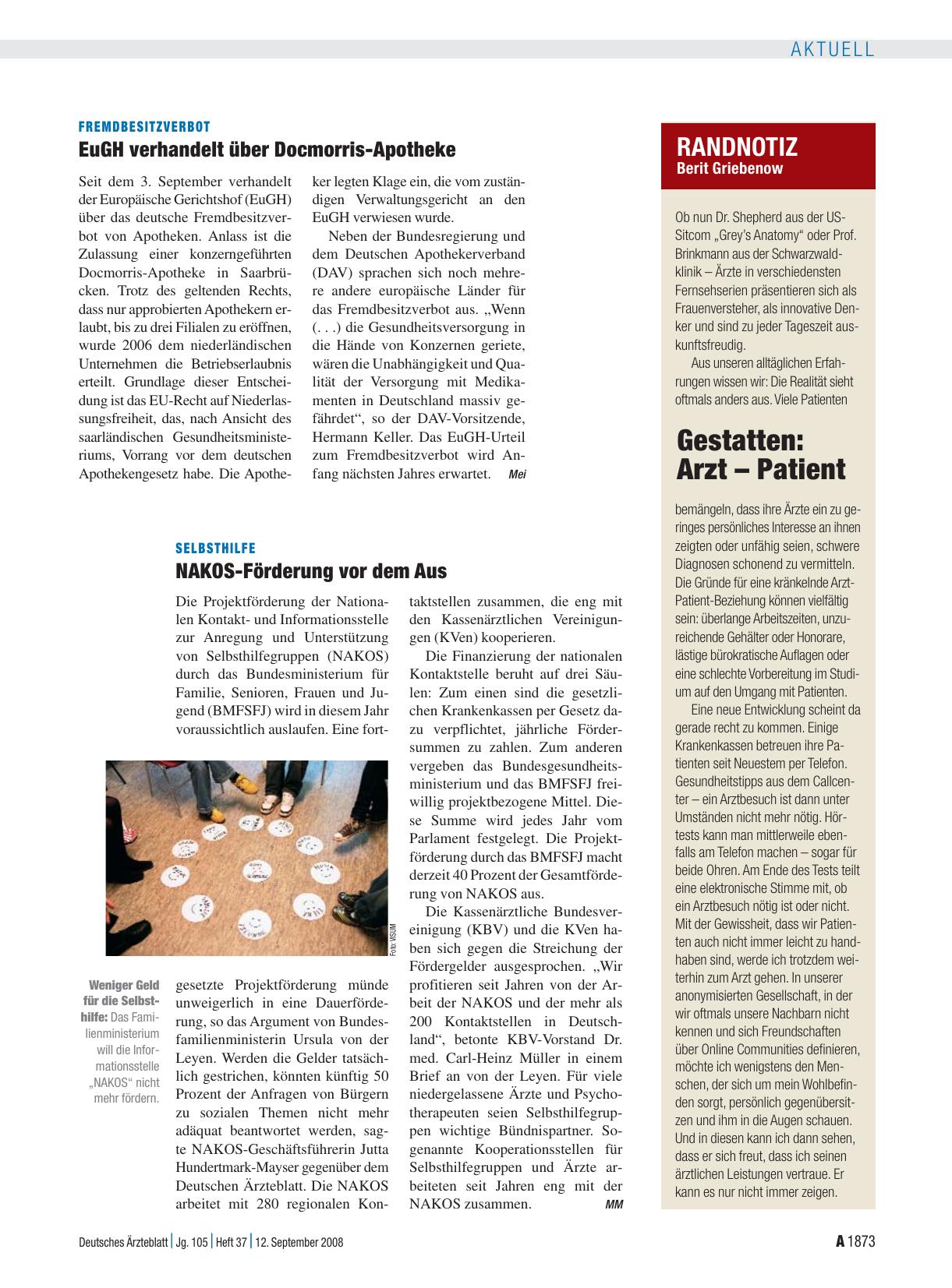 Vorschauseite 1: Selbsthilfe: NAKOS-Förderung vor dem Aus