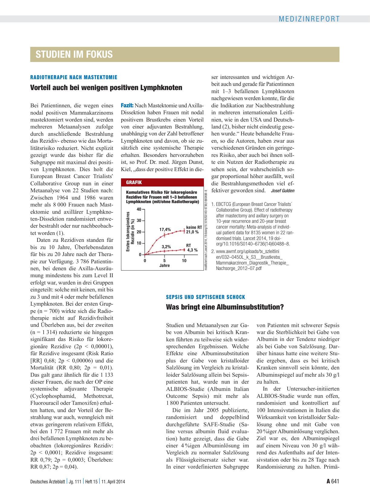 Vorschauseite 1: Sepsis und septischer Schock: Was bringt eine Albuminsubstitution?