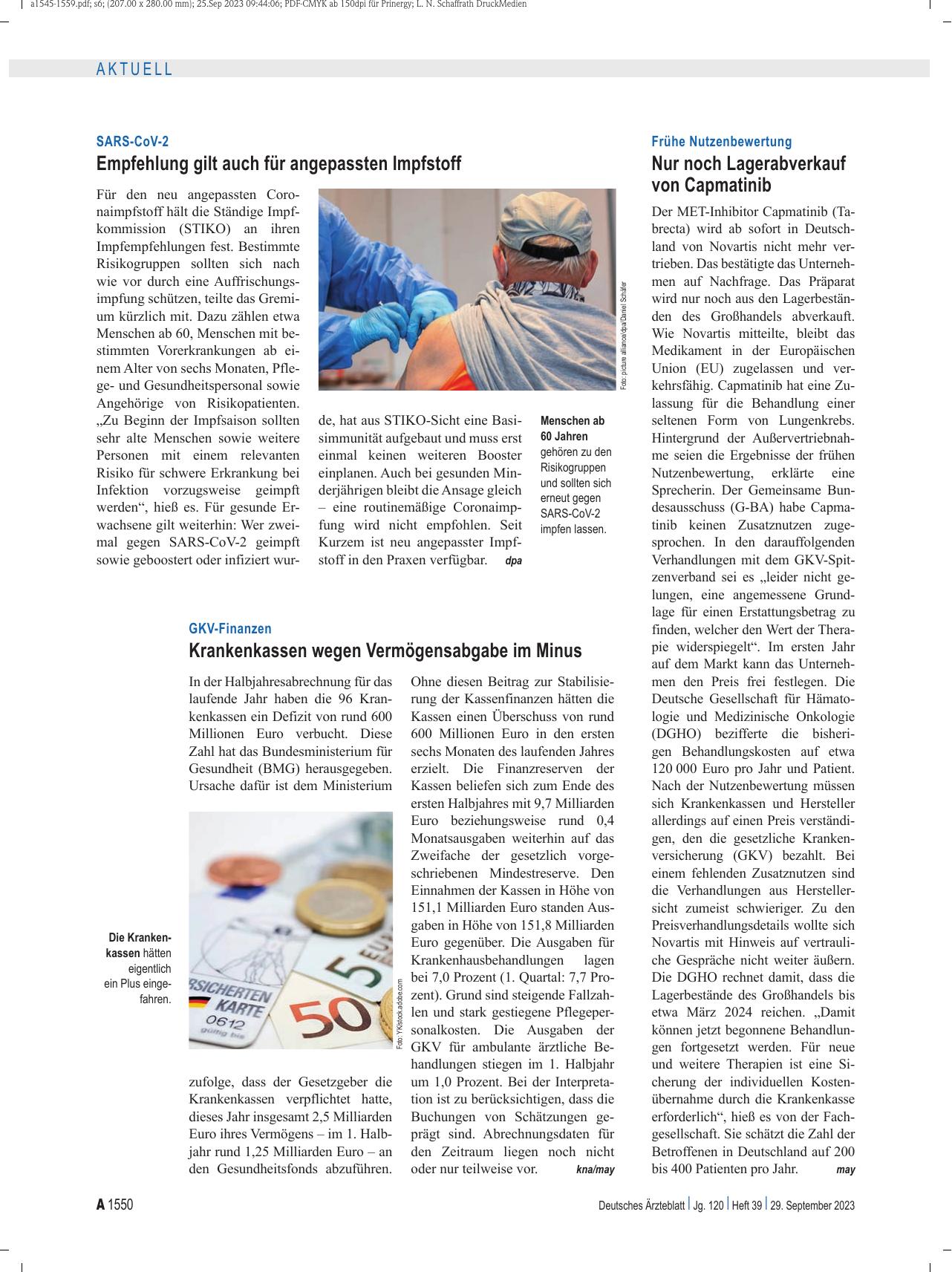 Vorschauseite 1: GKV-Finanzen: Krankenkassen wegen Vermögensabgabe im Minus