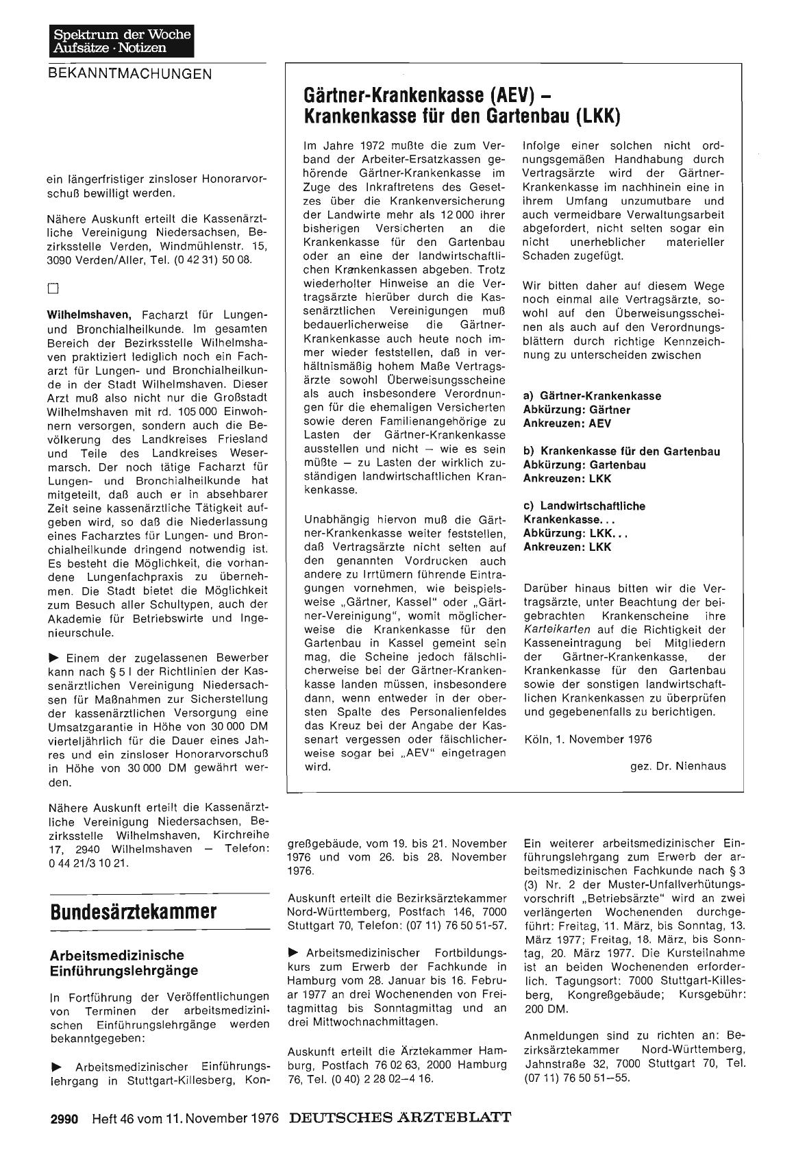 Vorschauseite 1: Bundesärztekammer: Arbeitsmedizinische Einführungslehrgänge