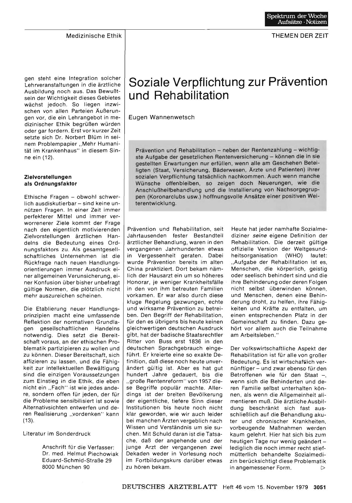 Vorschauseite 1: Soziale Verpflichtung zur Prävention und Rehabilitation