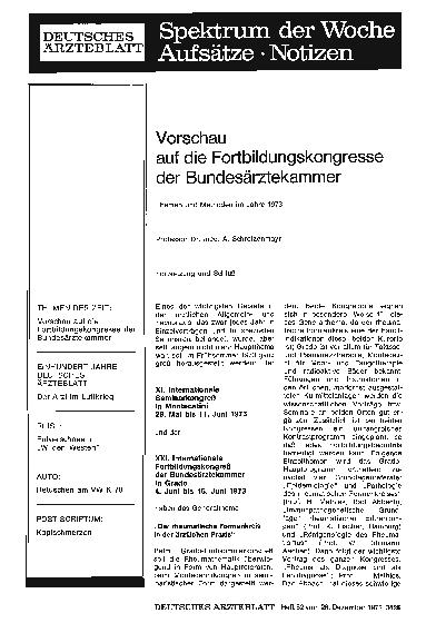 Vorschauseite 1: Vorschau auf die Fortbildungskongresse der Bundesärztekammer