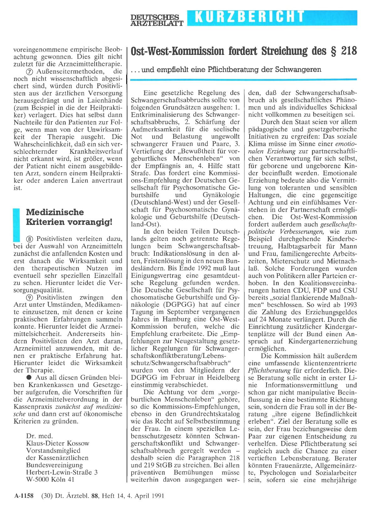 Vorschauseite 1: Ost-West-Kommission fordert Streichung des § 218