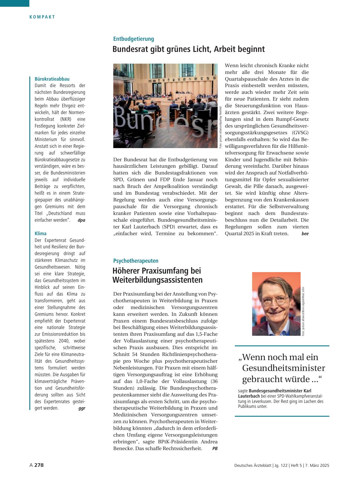 Vorschauseite 1: Bürokratieabbau / Klima