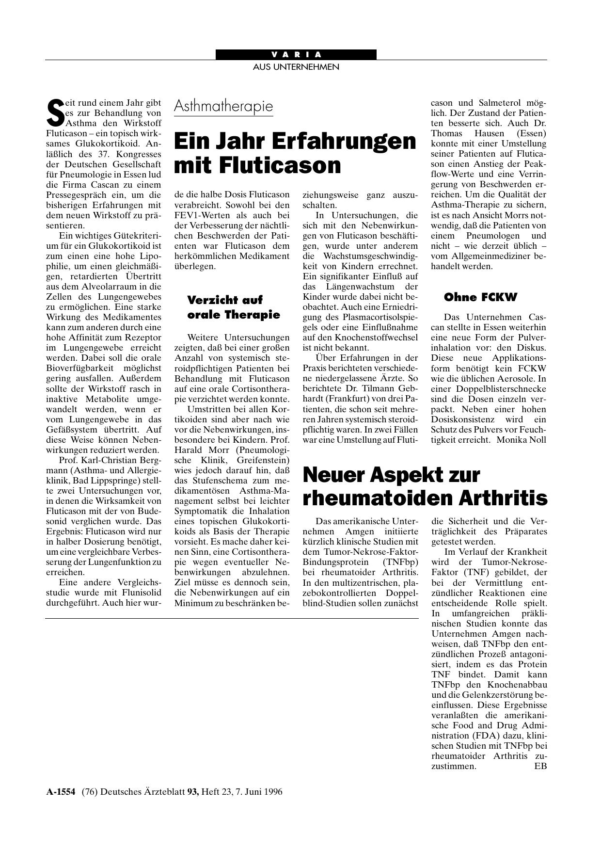 Vorschauseite 1: Asthmatherapie: Ein Jahr Erfahrungen mit Fluticason